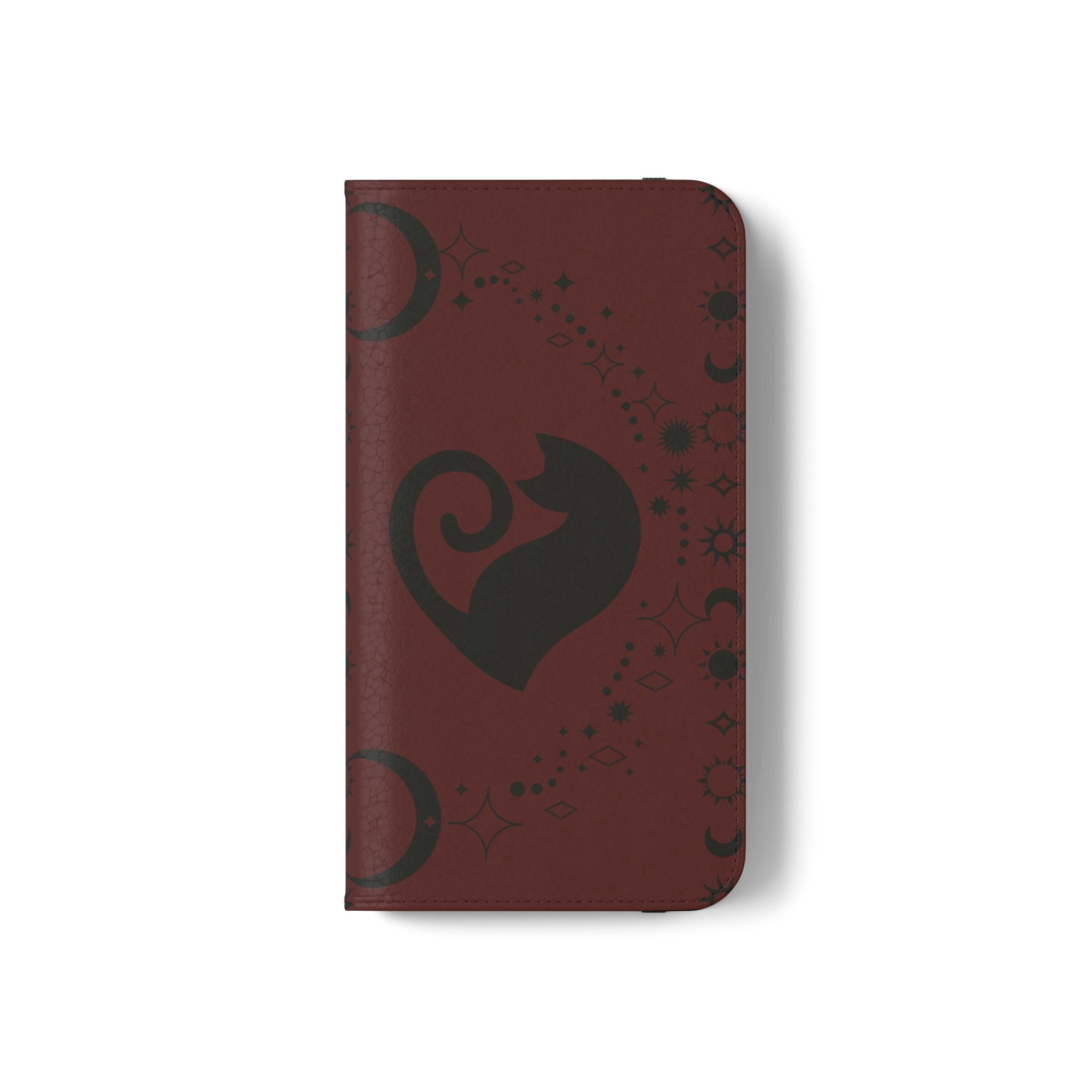 Dark Academia Celestial Black Cat Flip Wallet Case for iPhone and Samsung Galaxy Phones