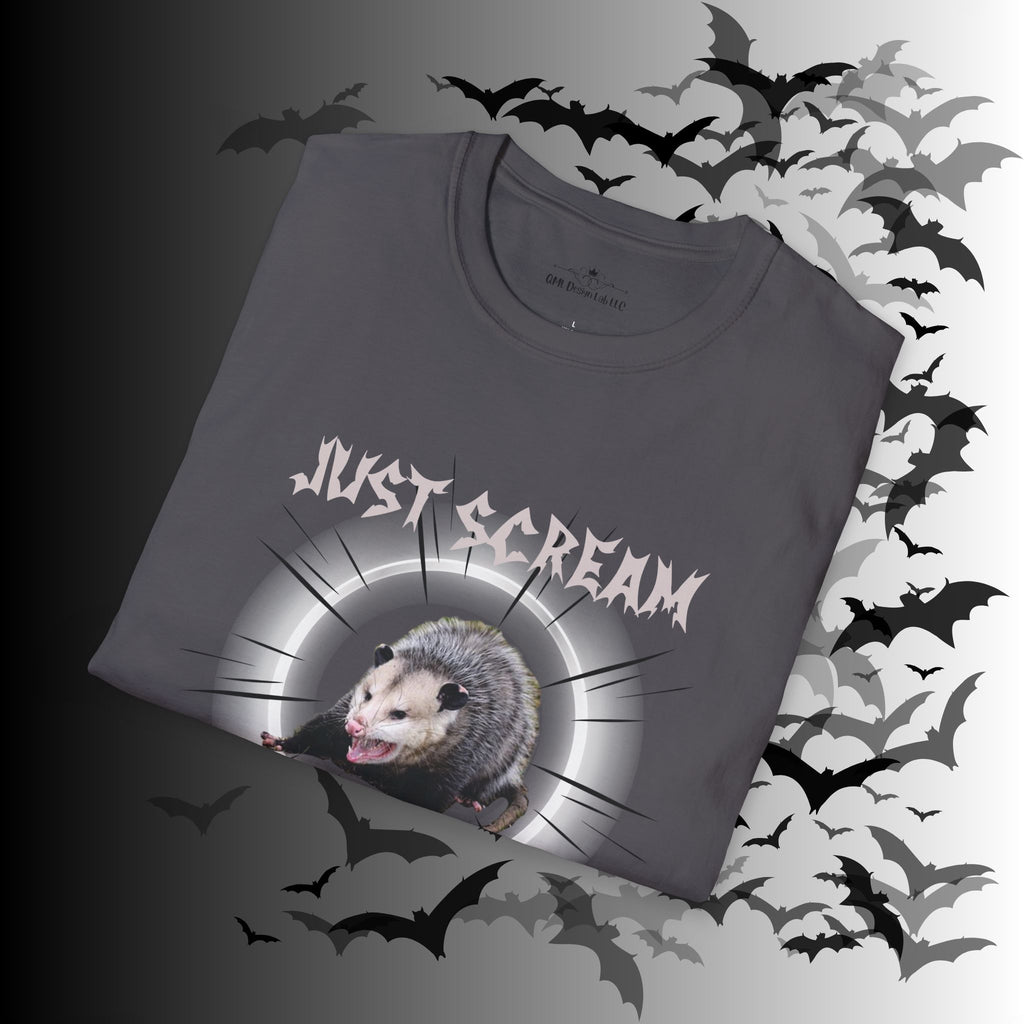 "Just Scream" Possum T-Shirt — Edgy Humor Gothic Tee