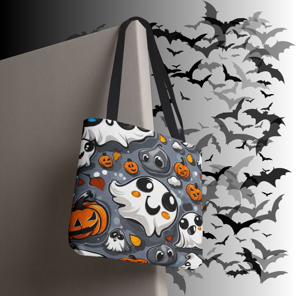 Kawaii Ghost & Pumpkin Halloween Tote Bag — Spooky All-Over Print