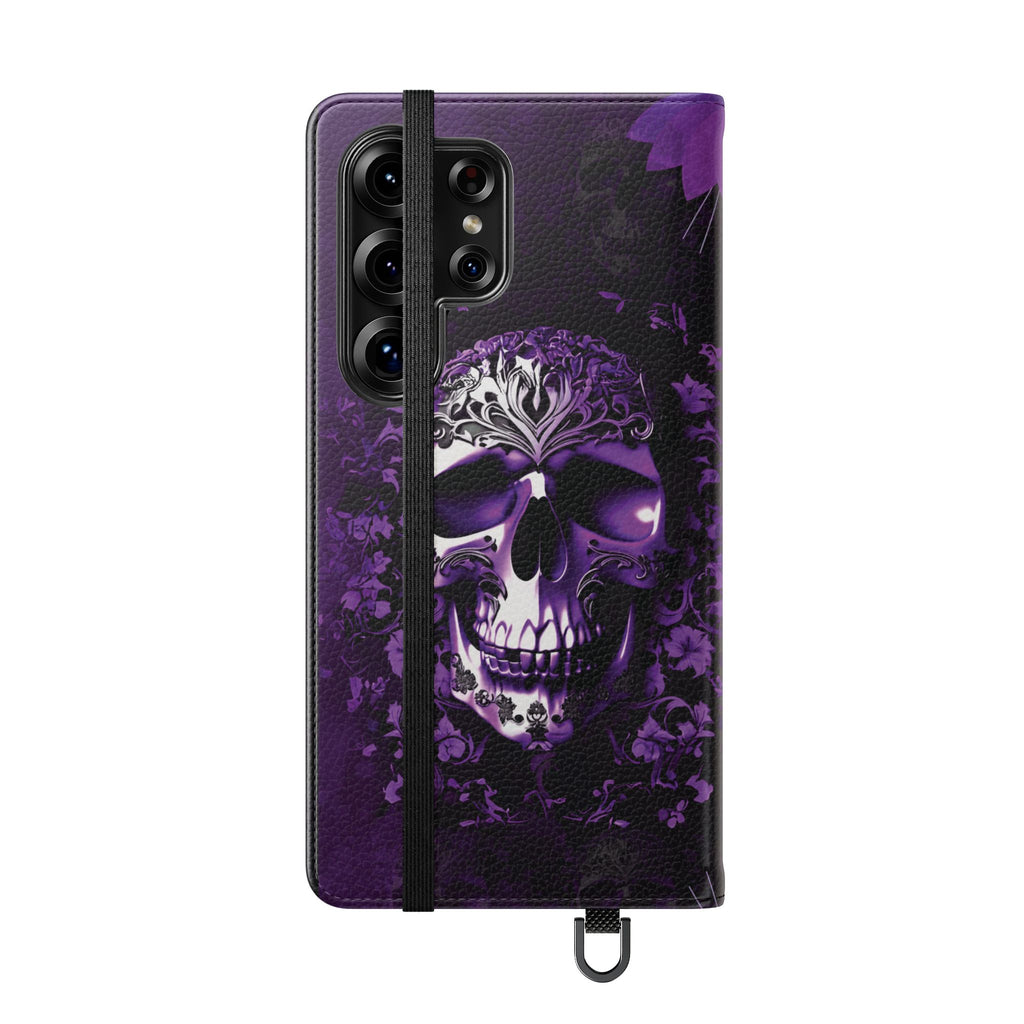 Purple Pastel Goth Skull Flip Wallet Phone Case - Skull Wallet Case for Samsung iPhone - Gothic Style Skull Wallet Phone Cases
