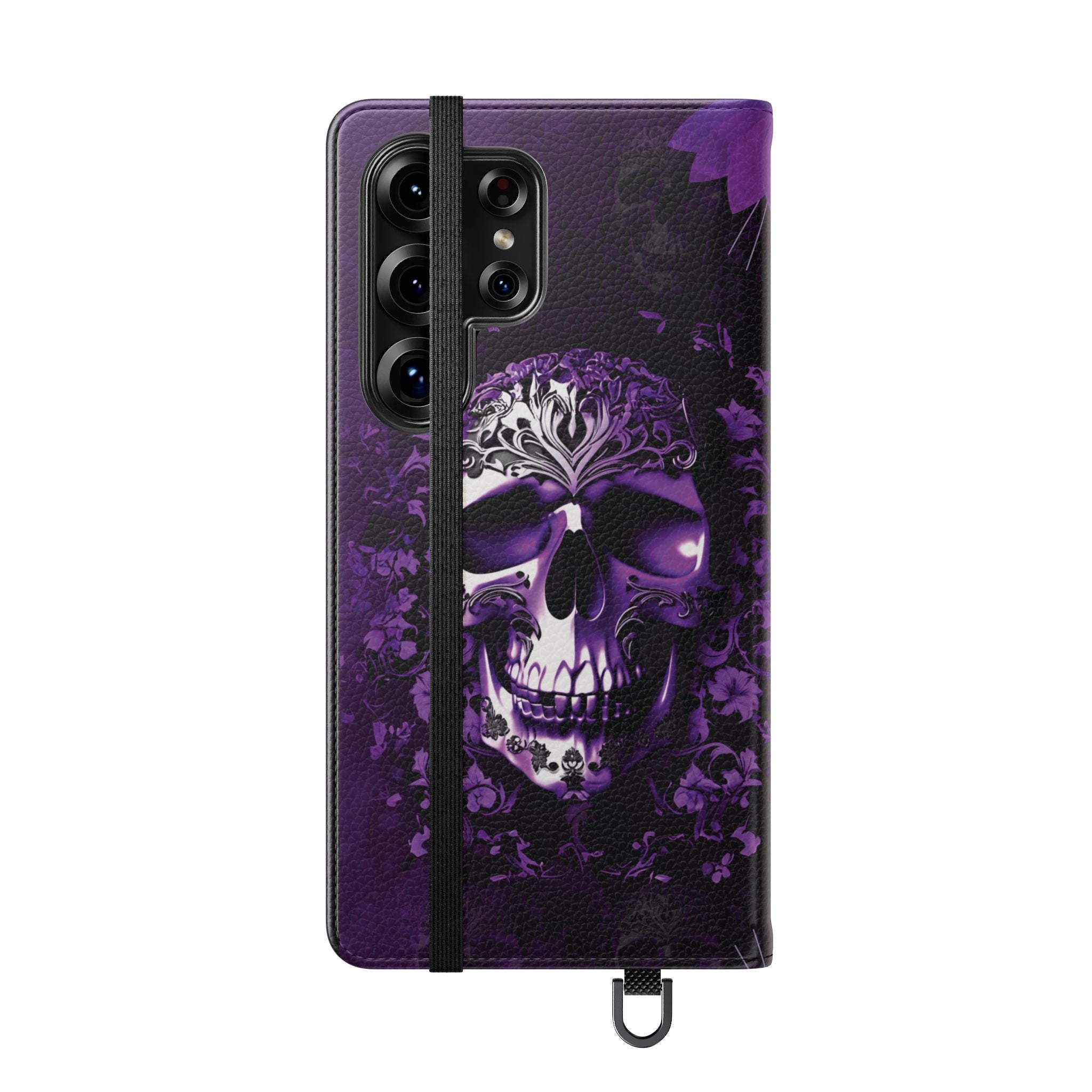 Purple Pastel Goth Skull Flip Wallet Phone Case - Skull Wallet Case for Samsung iPhone - Gothic Style Skull Wallet Phone Cases
