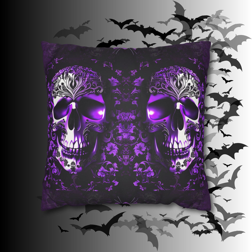Purple Gothic Skull Throw Pillow — Damask Dark Home Decor