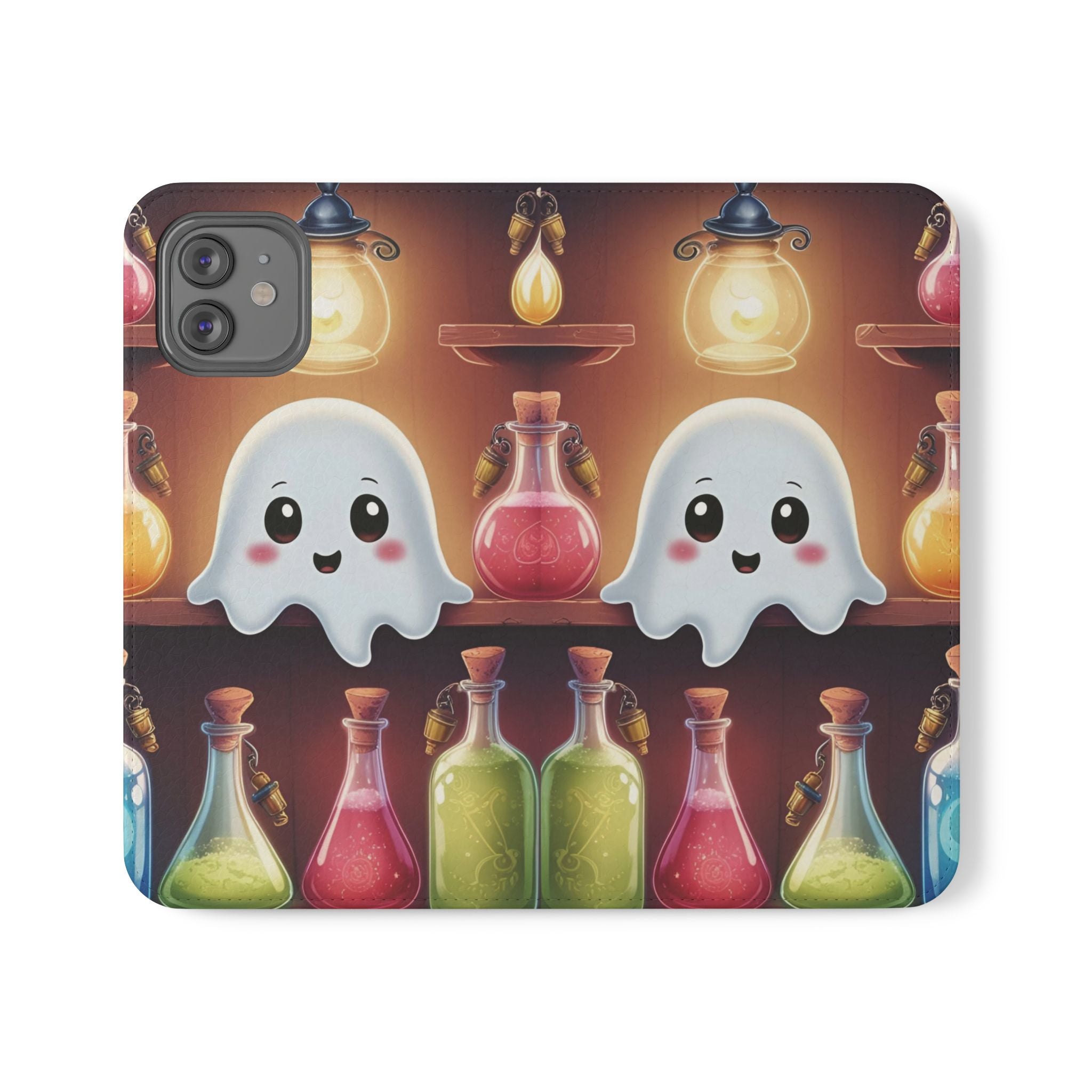 Apothecary Ghost Flip Wallet Case - Spooky Halloween Phone Case - Gothic Ghost Smartphone Case -  Ghost on a Shelf Wallet Case