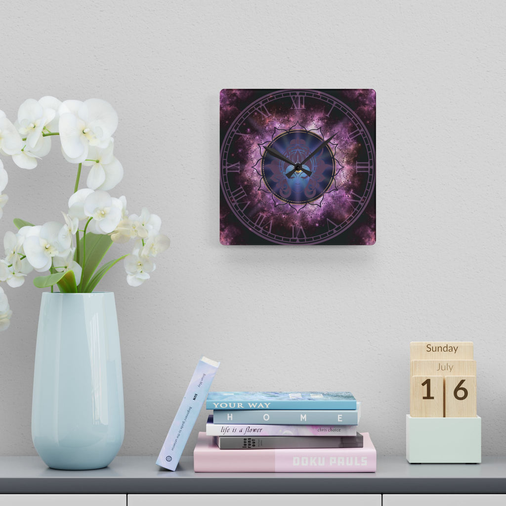 Moon Goddess Galaxy Wall Clock — Celestial Mandala Acrylic Art Print Home Decor