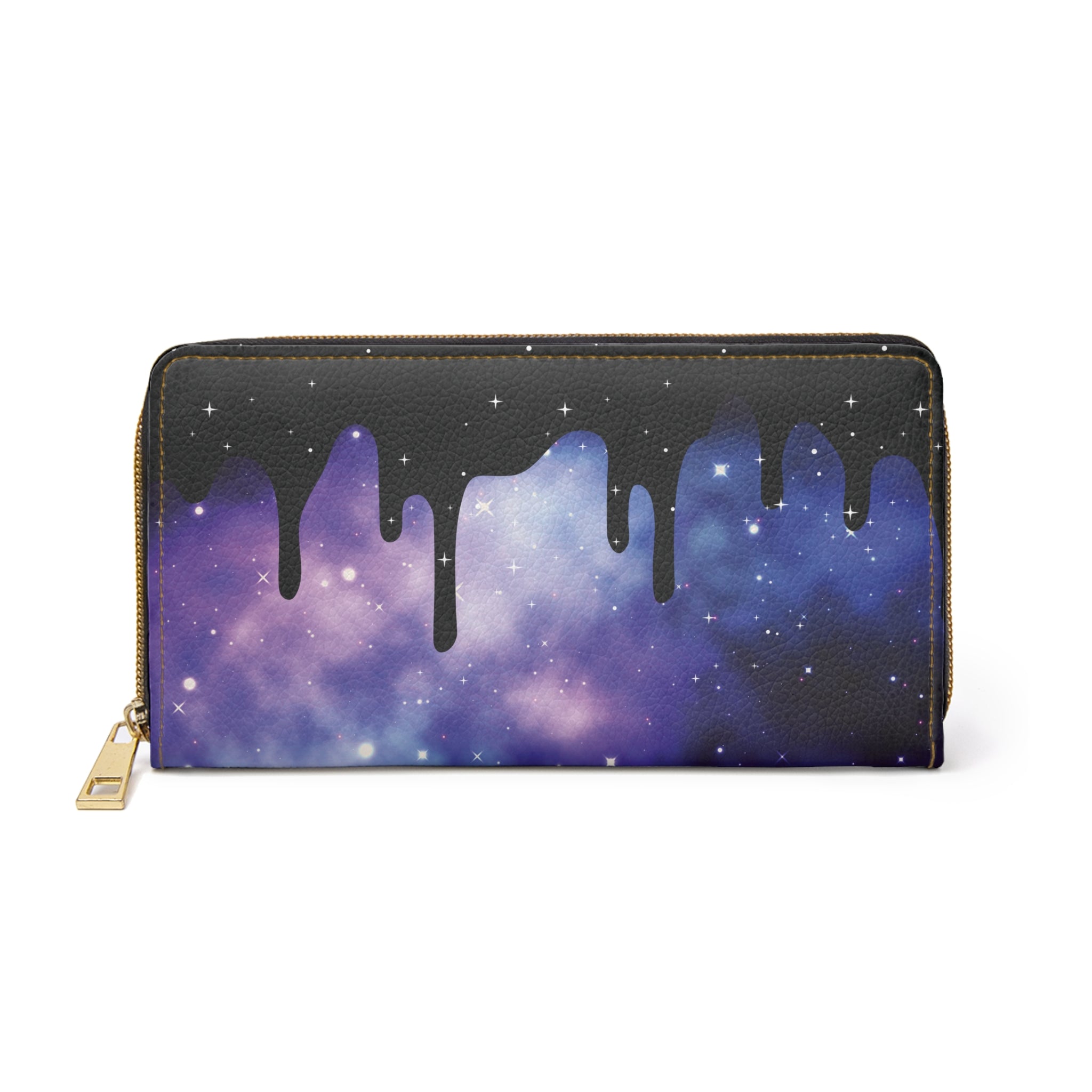 Pastel Goth Galaxy Drip Wallet | Purple Nebula Faux Leather Zipper Clutch