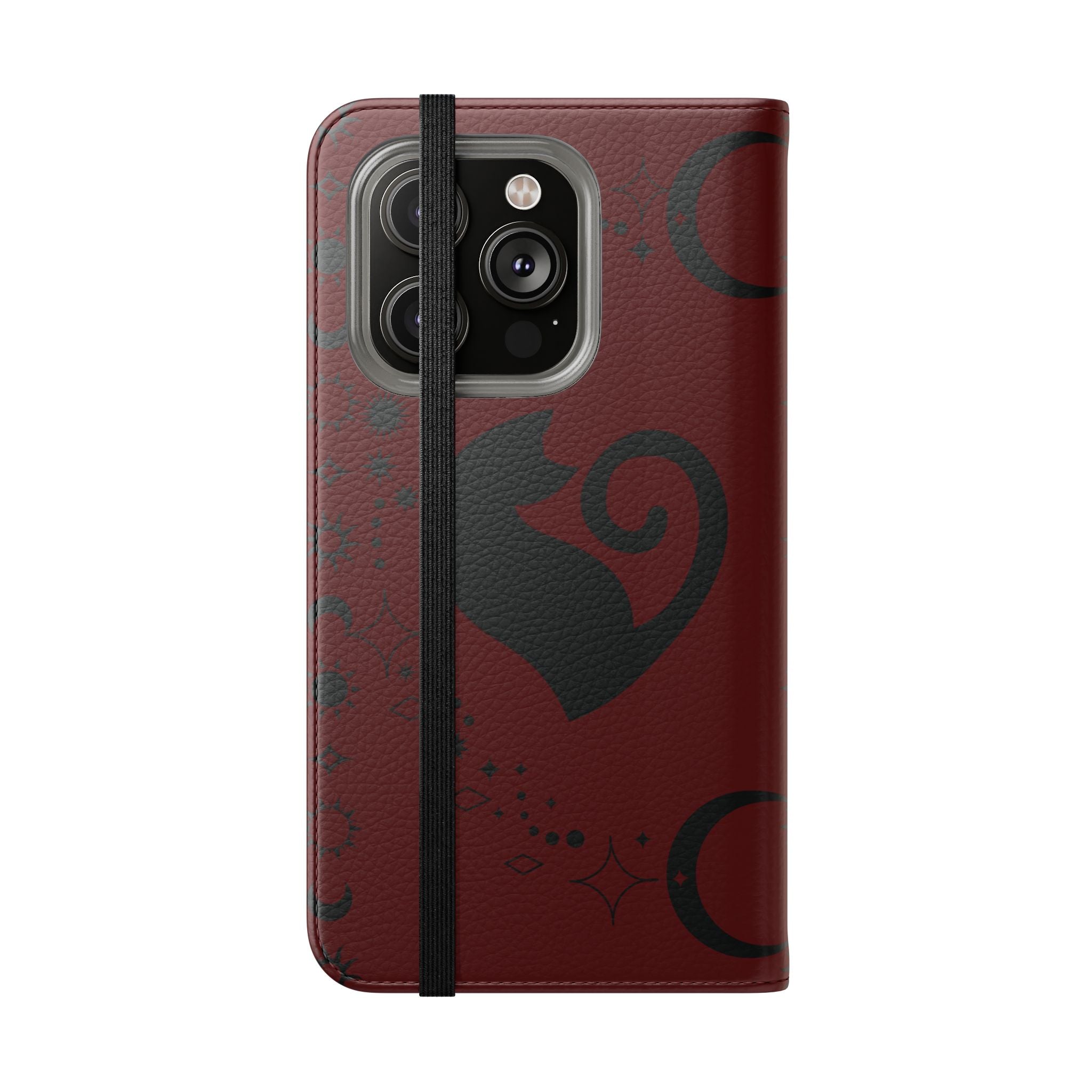 Dark Academia Celestial Black Cat Flip Wallet Case for iPhone and Samsung Galaxy Phones