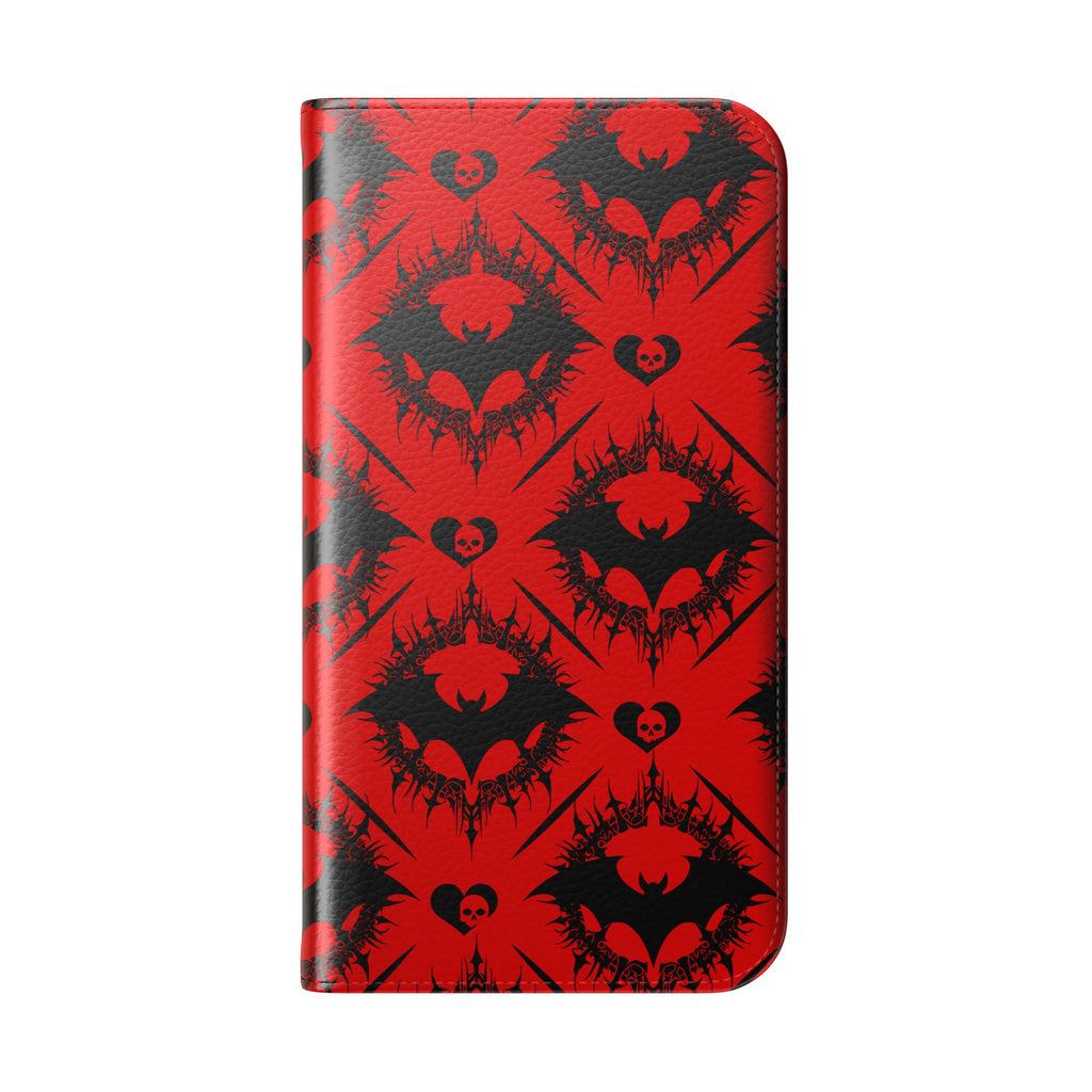 Gothic Bat Wallet Flip Case - Elegant Goth Phone Wallet - Bat Pattern Flip Case - Gothic Phone Case - Stylish Wallet Phone Case