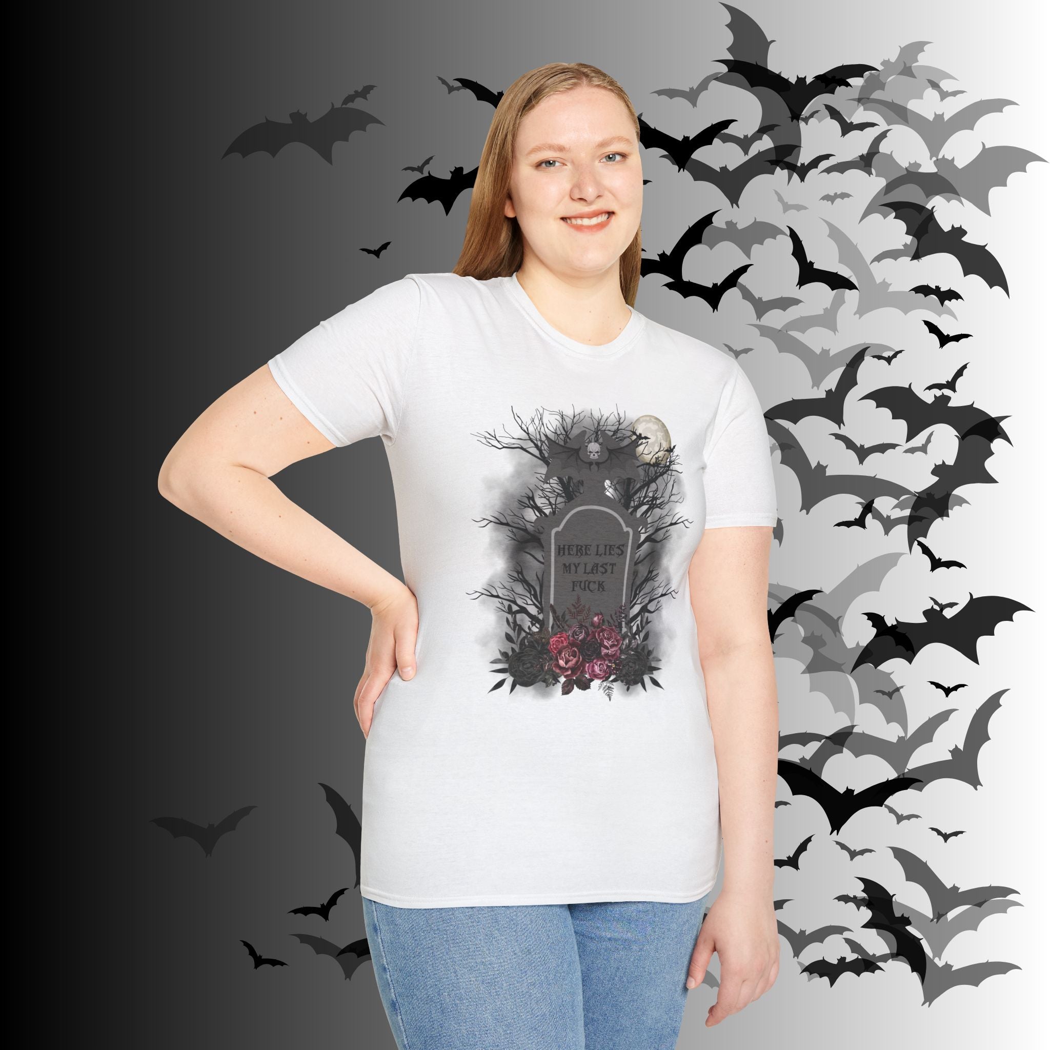 "Here Lies My Last F*ck" Gothic Gravestone T-Shirt — Spooky Humor Tee