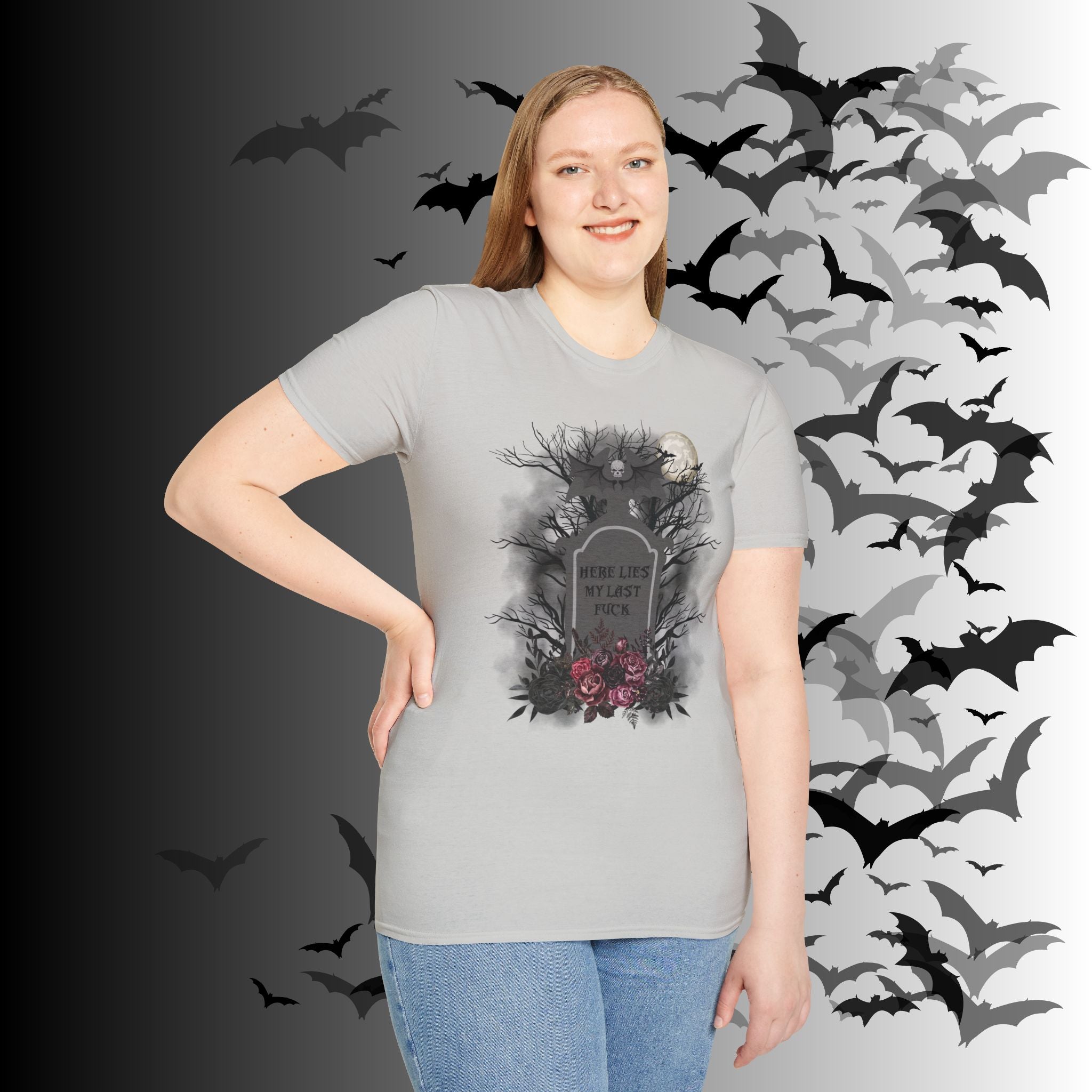 "Here Lies My Last F*ck" Gothic Gravestone T-Shirt — Spooky Humor Tee