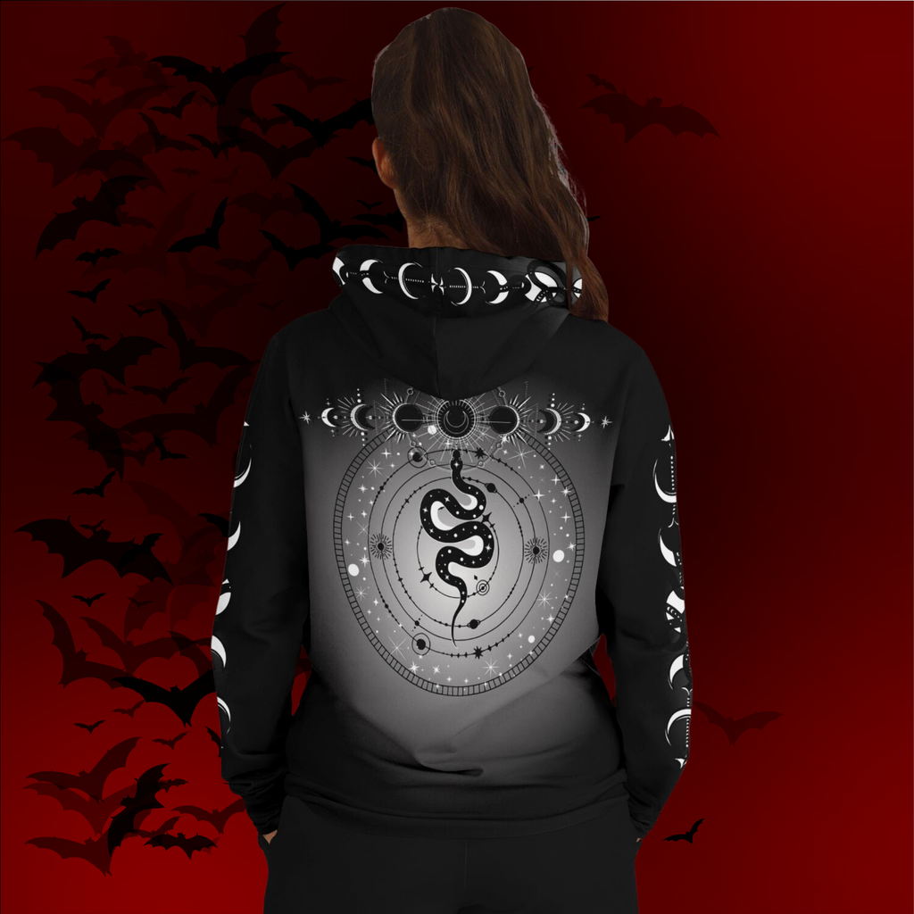 Celestial Serpent All Over Print Hoodie – Monochrome