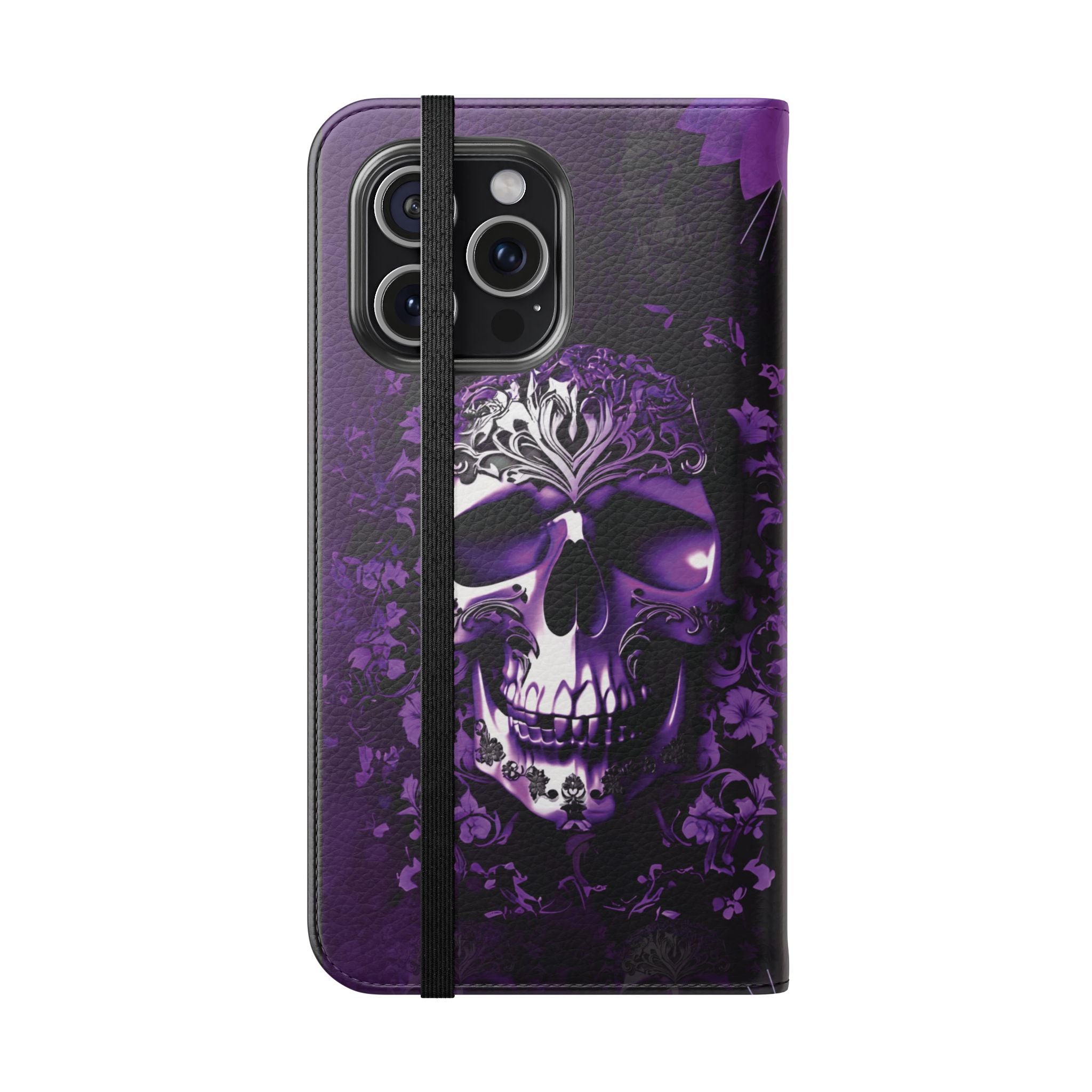 Purple Pastel Goth Skull Flip Wallet Phone Case - Skull Wallet Case for Samsung iPhone - Gothic Style Skull Wallet Phone Cases