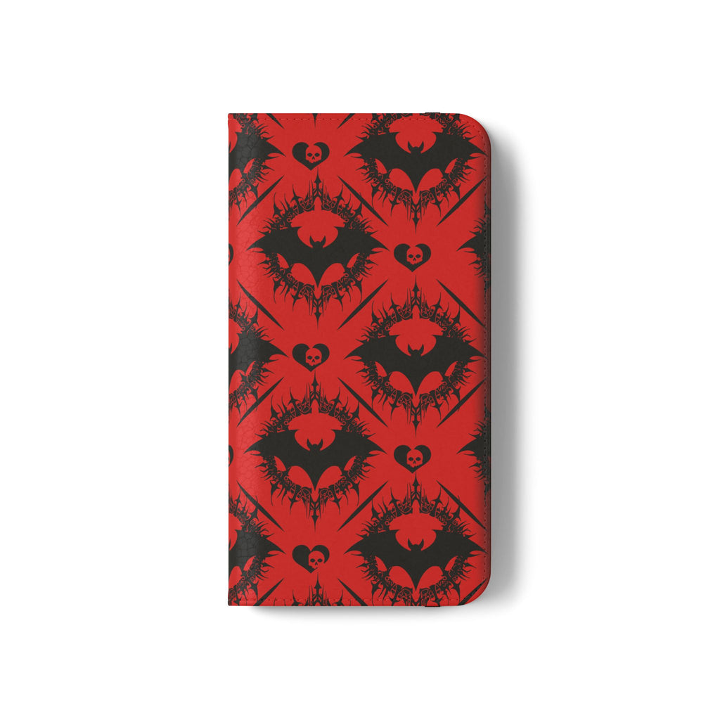 Gothic Bat Wallet Flip Case - Elegant Goth Phone Wallet - Bat Pattern Flip Case - Gothic Phone Case - Stylish Wallet Phone Case