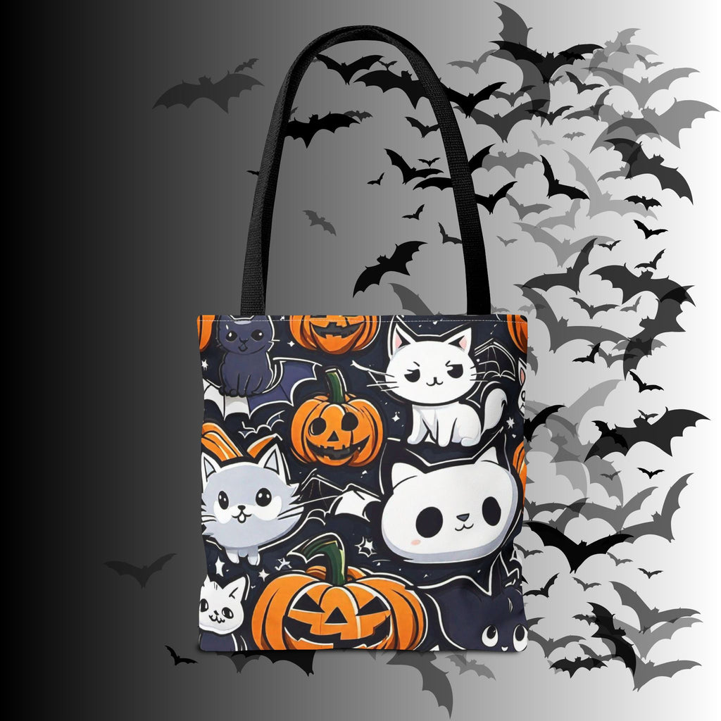 Kawaii Halloween Cat & Pumpkin Tote Bag — Spooky Multi-Cat Pattern