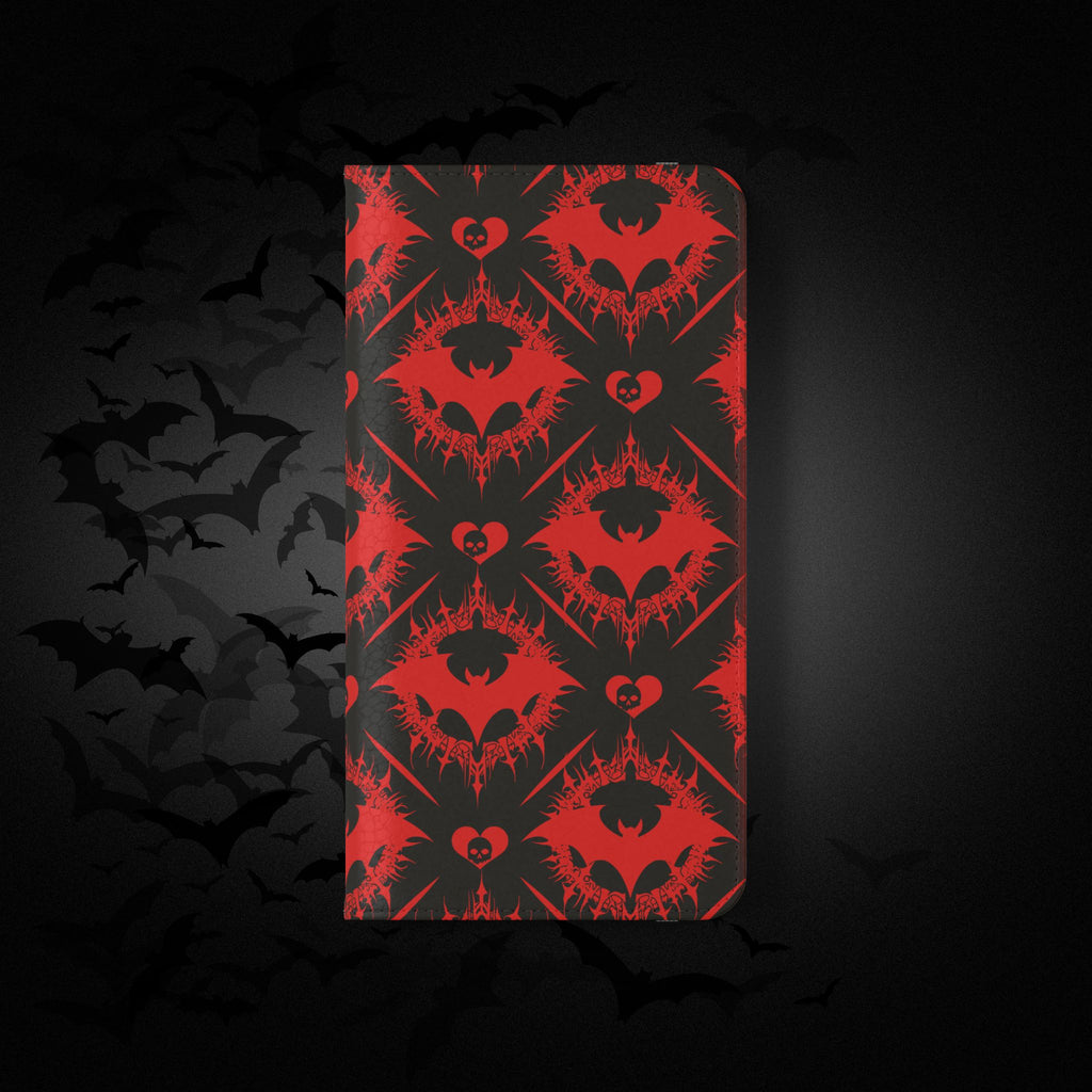Gothic Bat Wallet Flip Case - Elegant Goth Phone Wallet - Bat Pattern Flip Case - Gothic Phone Case - Stylish Wallet Phone Case