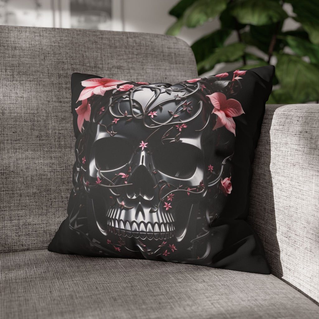 Gothic Botanical Skull Throw Pillow — Dark Floral Pastel Goth Home Decor