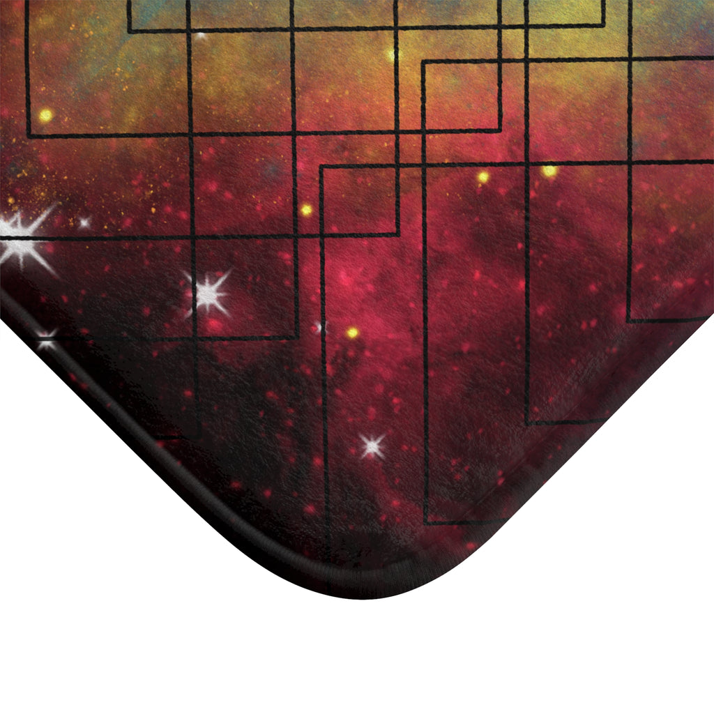 Rainbow Galaxy Geometric Bath Mat — Colorful Space Bathroom Decor