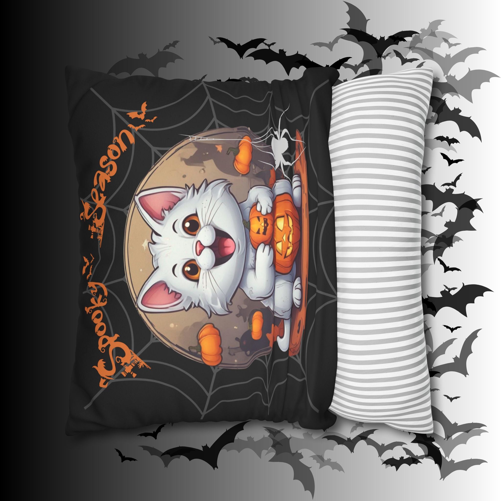 Spooky Season Cat Halloween Throw Pillow — Pumpkin Dark Home Decor