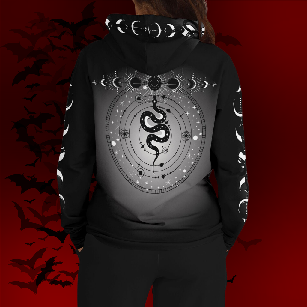 Celestial Serpent All Over Print Hoodie – Monochrome