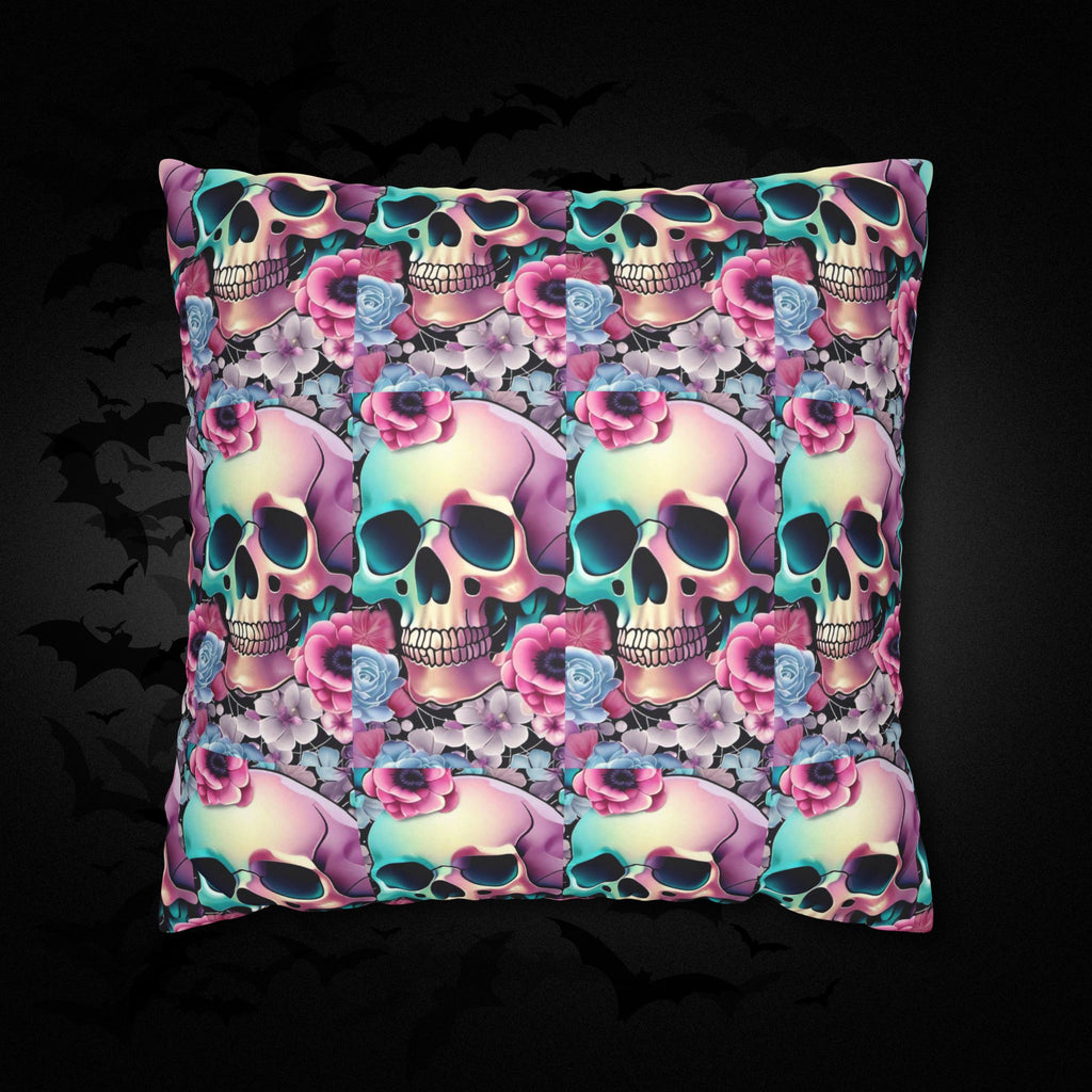 Pastel Goth Floral Skull Throw Pillow — Dark Floral Emo Home Decor