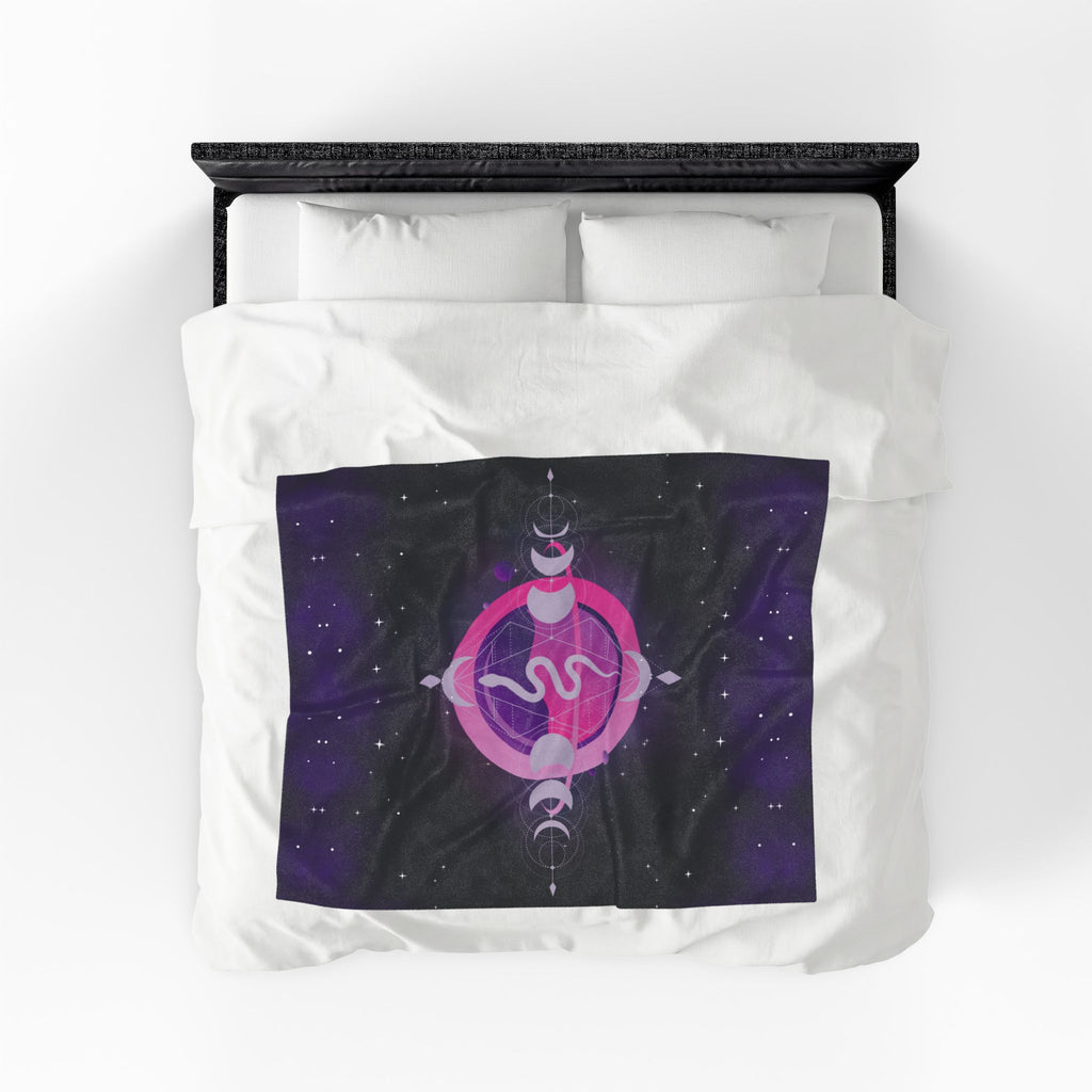 Pastel Goth Celestial Snake Moon Phase Throw Blanket — Pink & Purple Witchy Decor