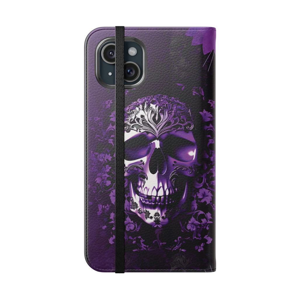 Purple Pastel Goth Skull Flip Wallet Phone Case - Skull Wallet Case for Samsung iPhone - Gothic Style Skull Wallet Phone Cases