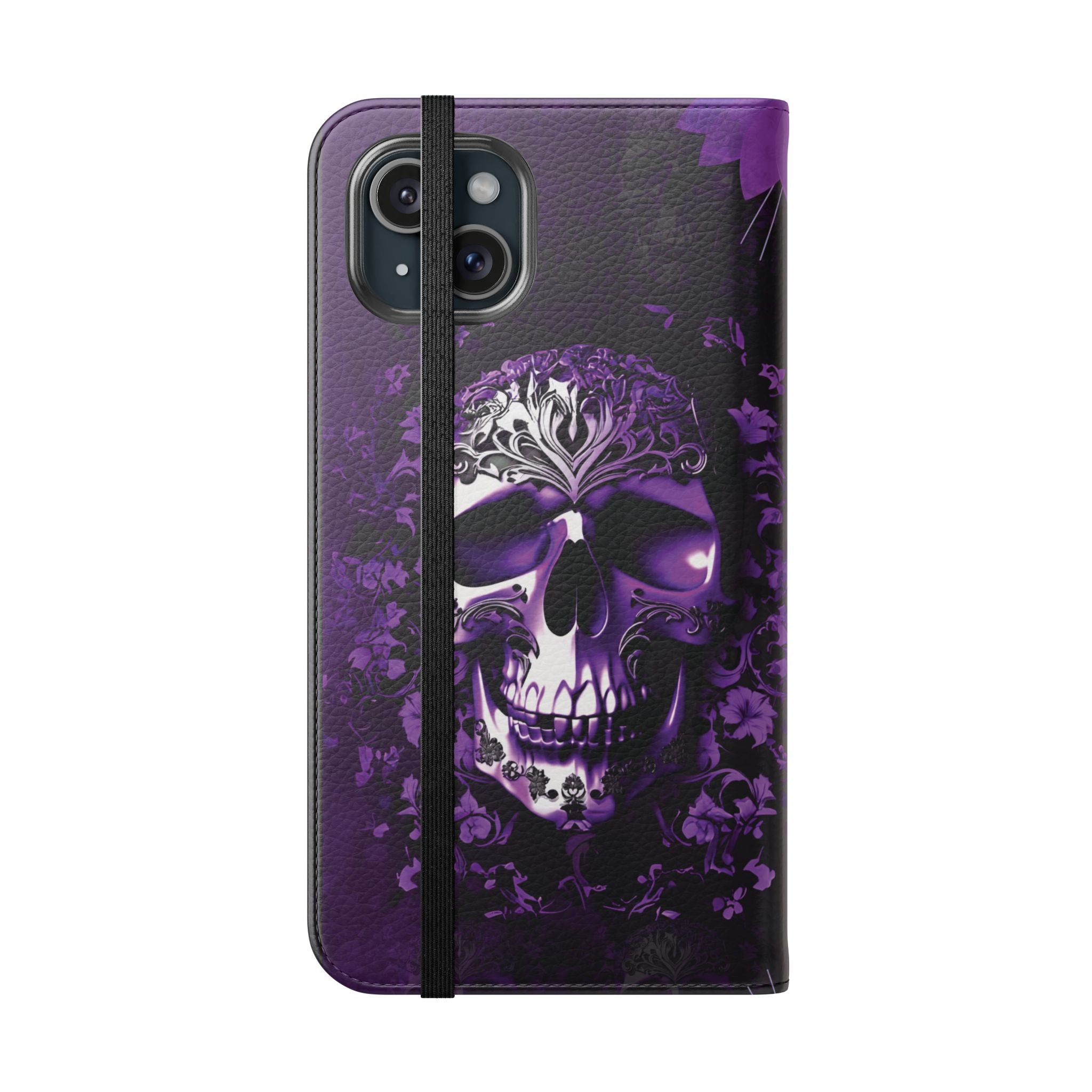 Purple Pastel Goth Skull Flip Wallet Phone Case - Skull Wallet Case for Samsung iPhone - Gothic Style Skull Wallet Phone Cases