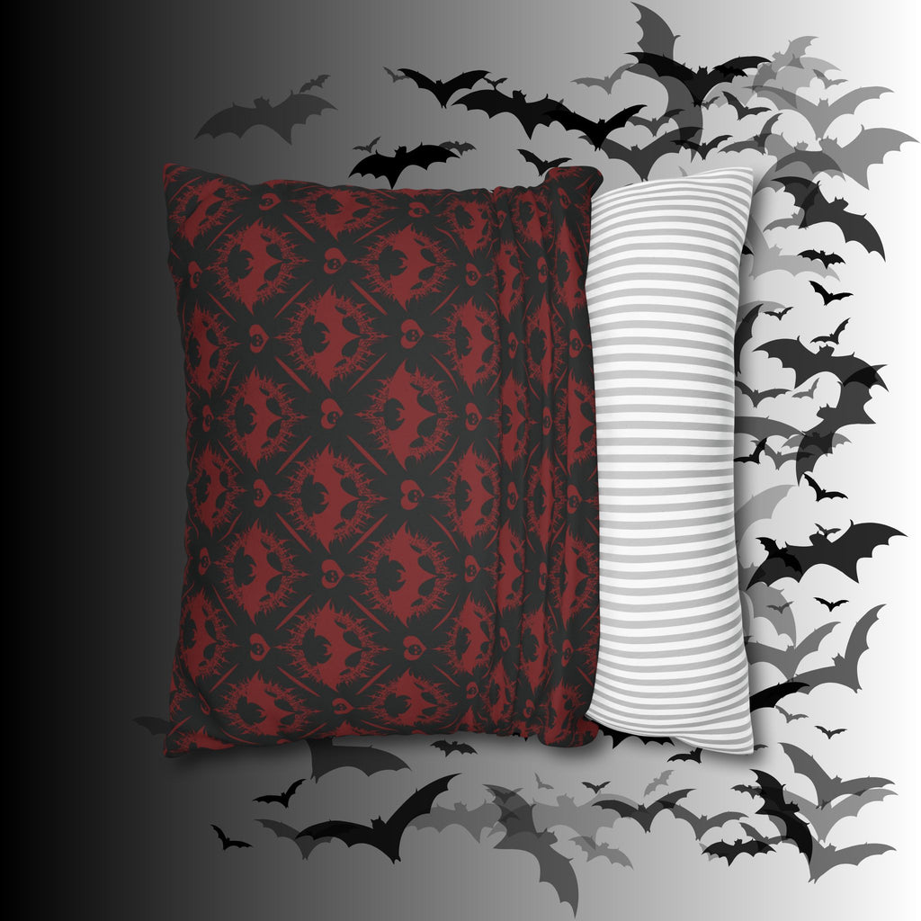 Gothic Bat Diamond Pattern Throw Pillow — Midnight Black Dark Home Decor