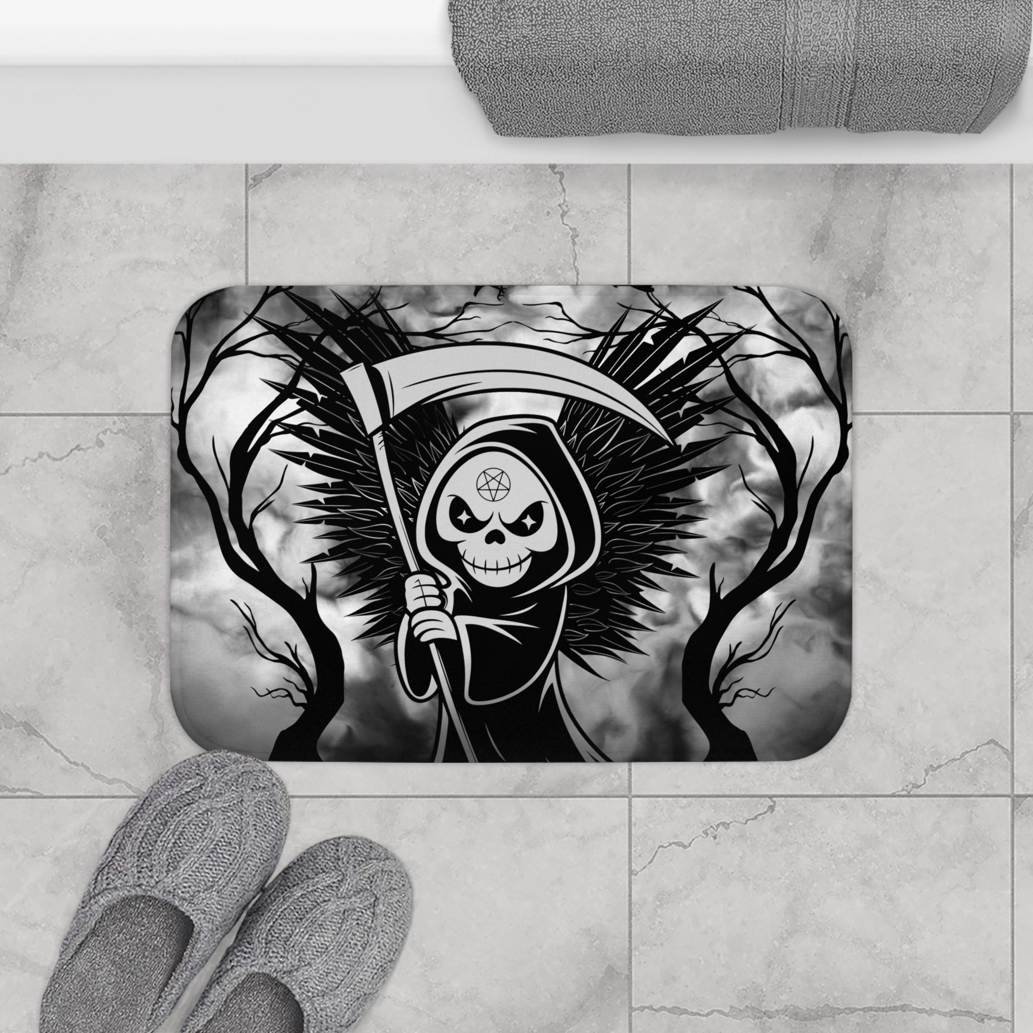 Gothic Grim Reaper Bath Mat — Dark Macabre Bathroom Decor