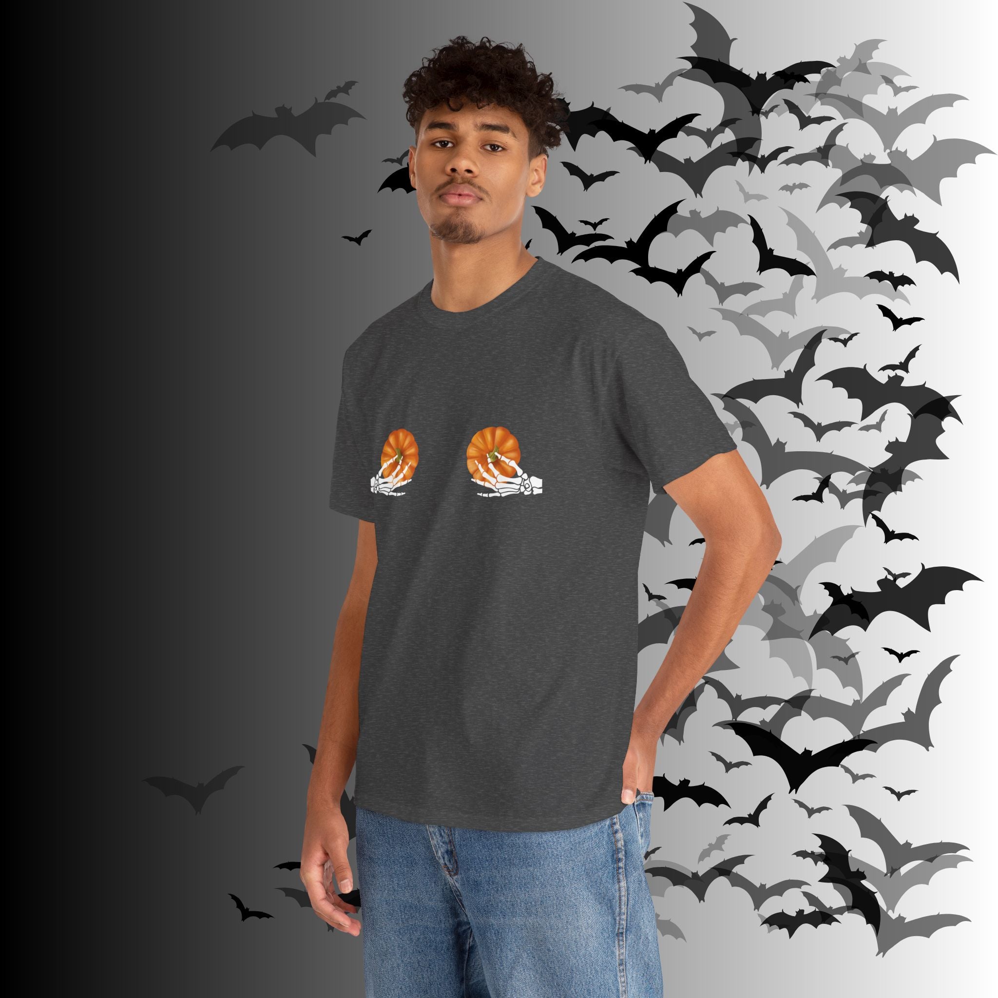Skeleton Hands Pumpkin Halloween T-Shirt — Funny Spooky Season Tee