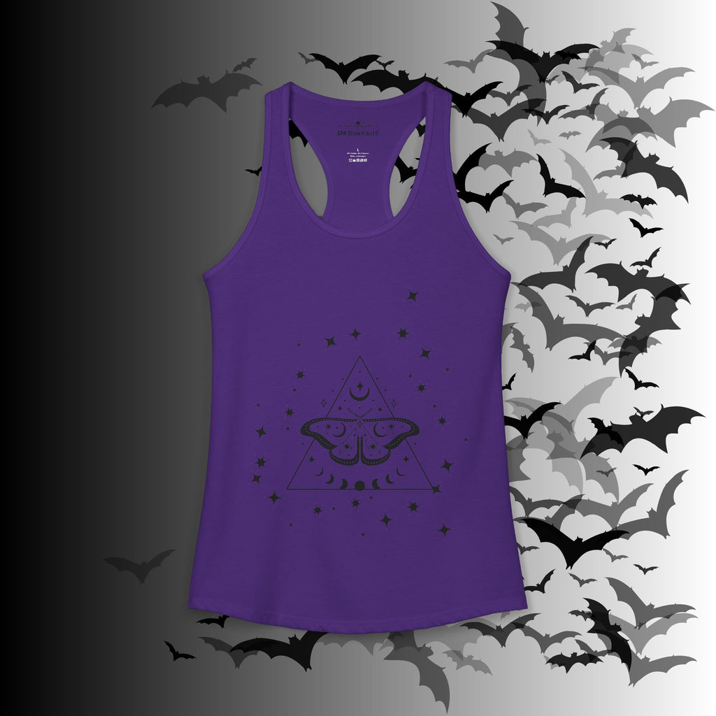 Gothic Luna Moth Celestial Pyramid Tank Top — Witchy Racerback Shirt