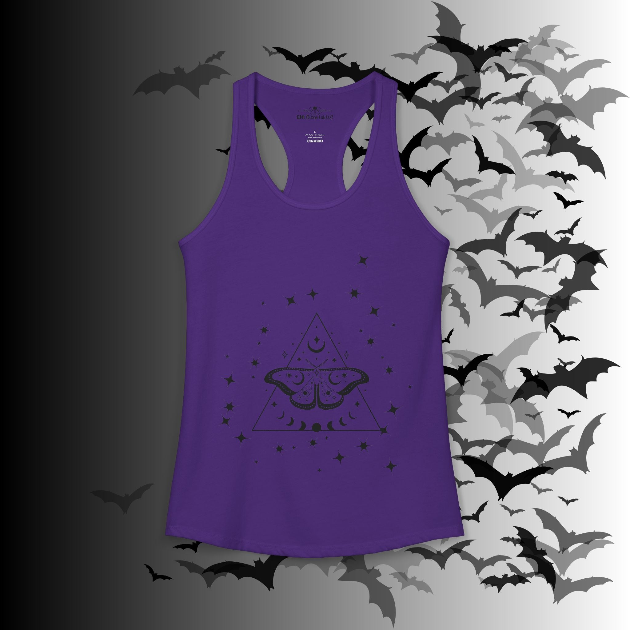 Gothic Luna Moth Celestial Pyramid Tank Top — Witchy Racerback Shirt