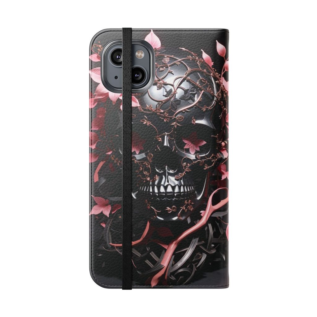 Pink Pastel Goth Skull Flip Wallet Phone Case - Skull Wallet Case for Samsung iPhone - Gothic Style Skull Wallet Phone Cases