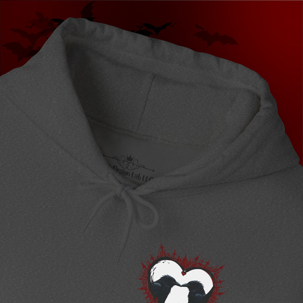 Gothic Raven Heart Hoodie — Dark Romance Valentine's Day Couples Pullover
