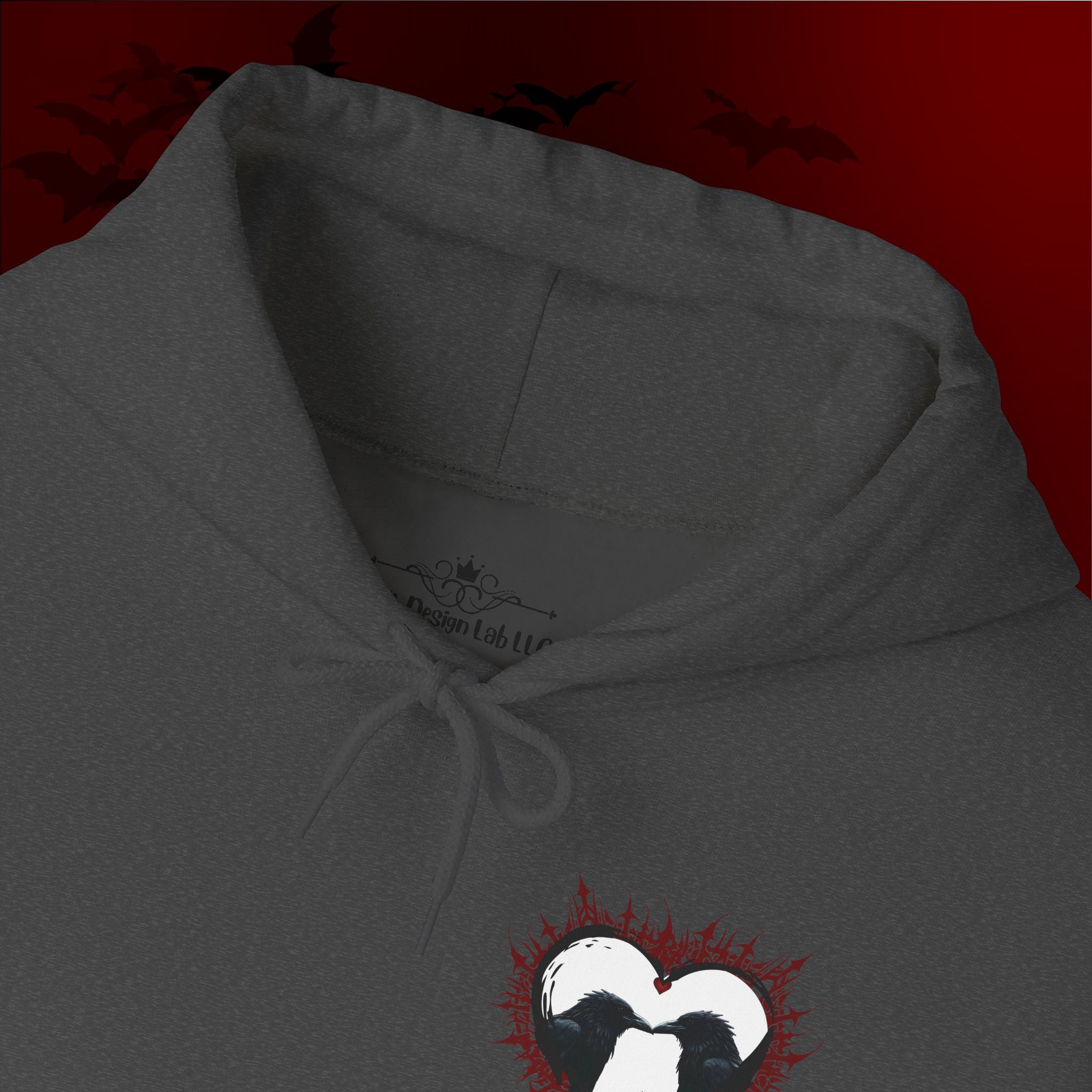 Gothic Raven Heart Hoodie — Dark Romance Valentine's Day Couples Pullover