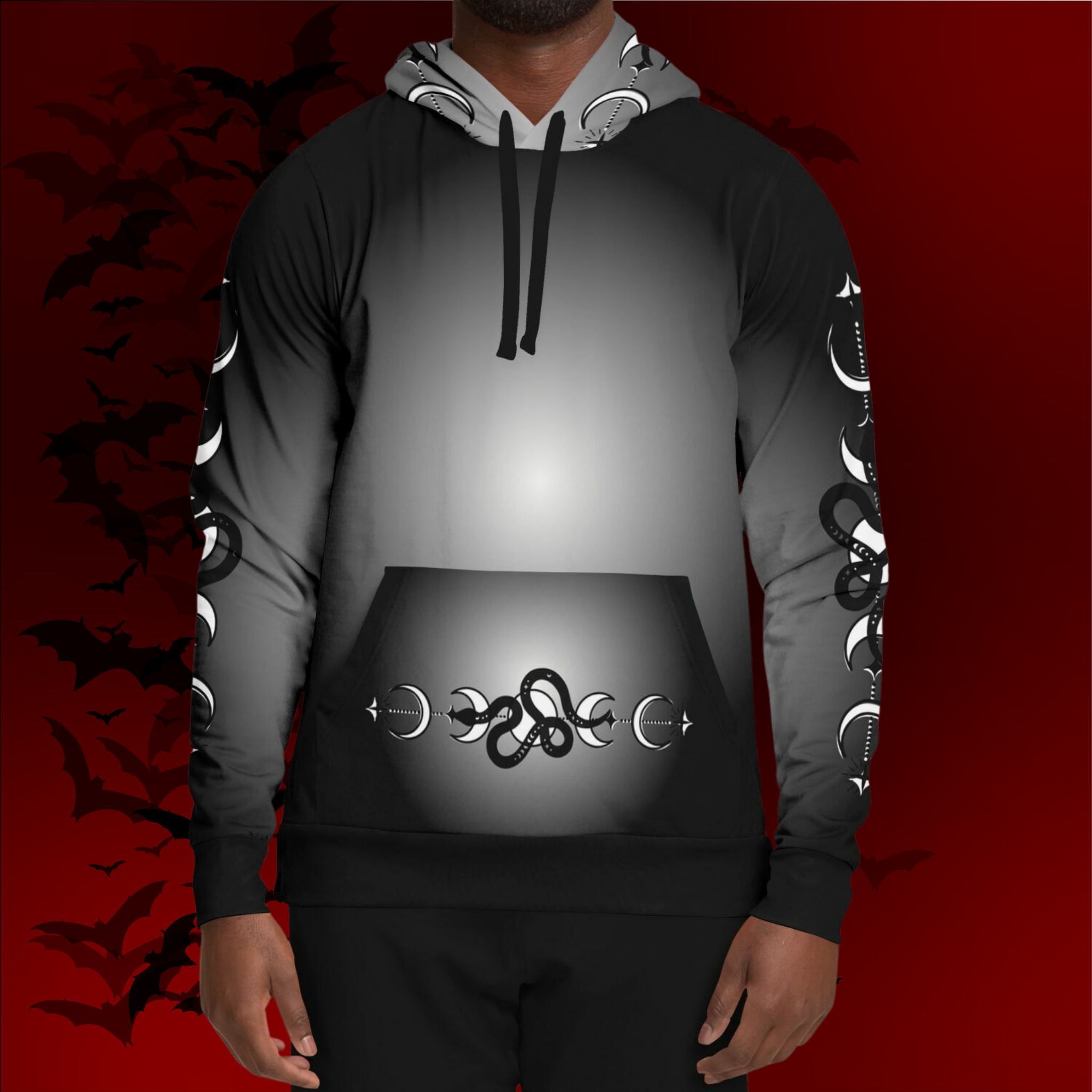 Celestial Serpent All Over Print Hoodie – Monochrome