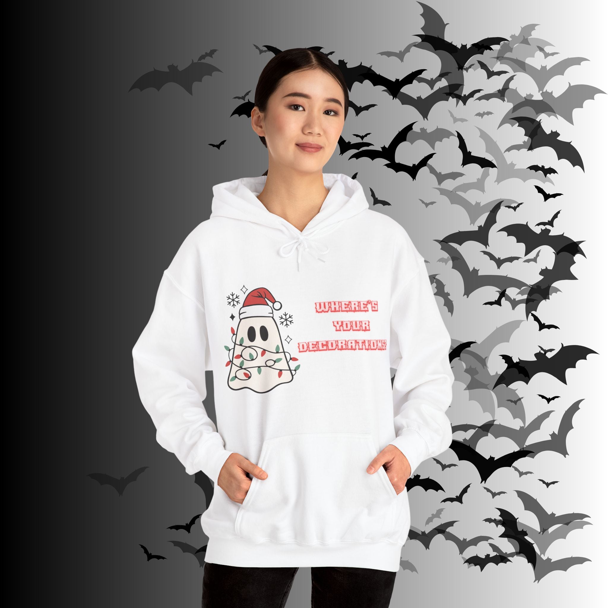 Where's Your Decorations Ghost Hoodie — Funny Gothic Christmas Pullover