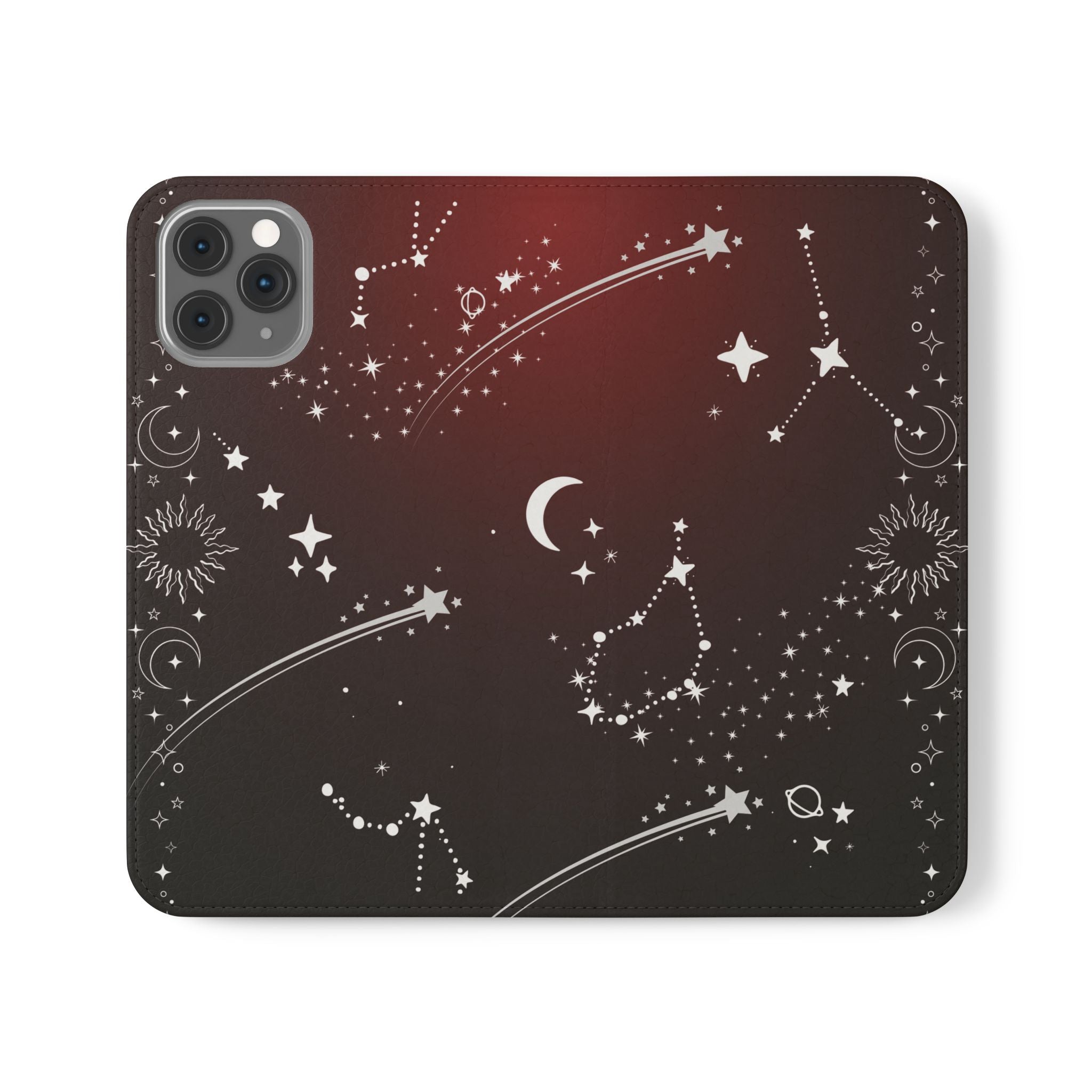 Gothic Celestial Black and Red Flip Wallet Case for iPhone and Samsung Galaxy Phones