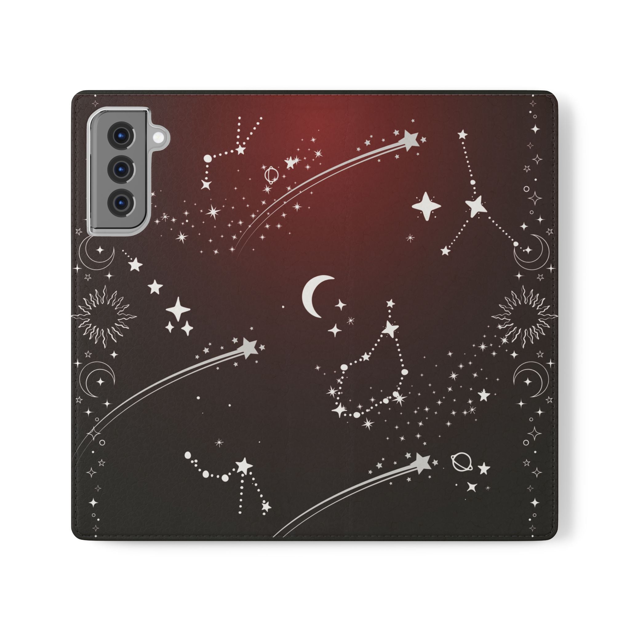 Gothic Celestial Black and Red Flip Wallet Case for iPhone and Samsung Galaxy Phones
