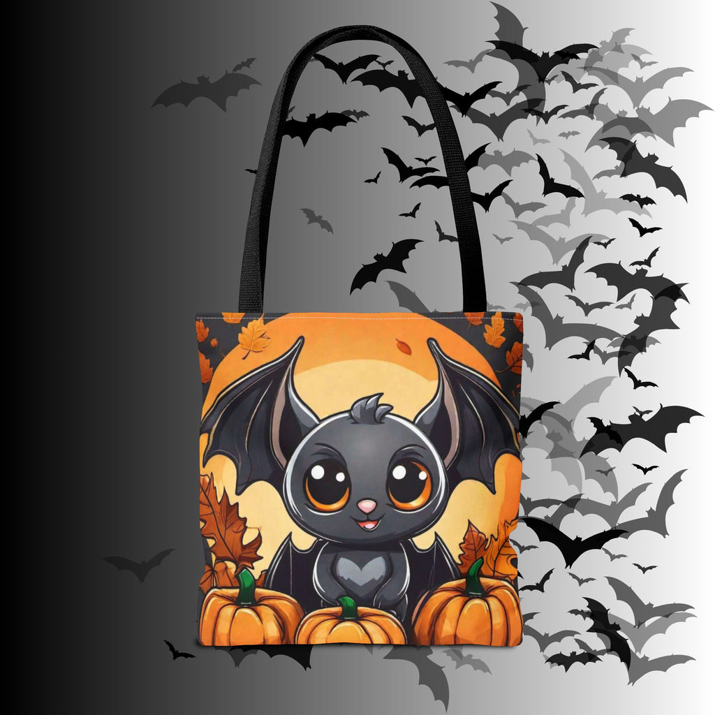 Kawaii Bat & Pumpkin Halloween Tote Bag — Autumn Full Moon Print
