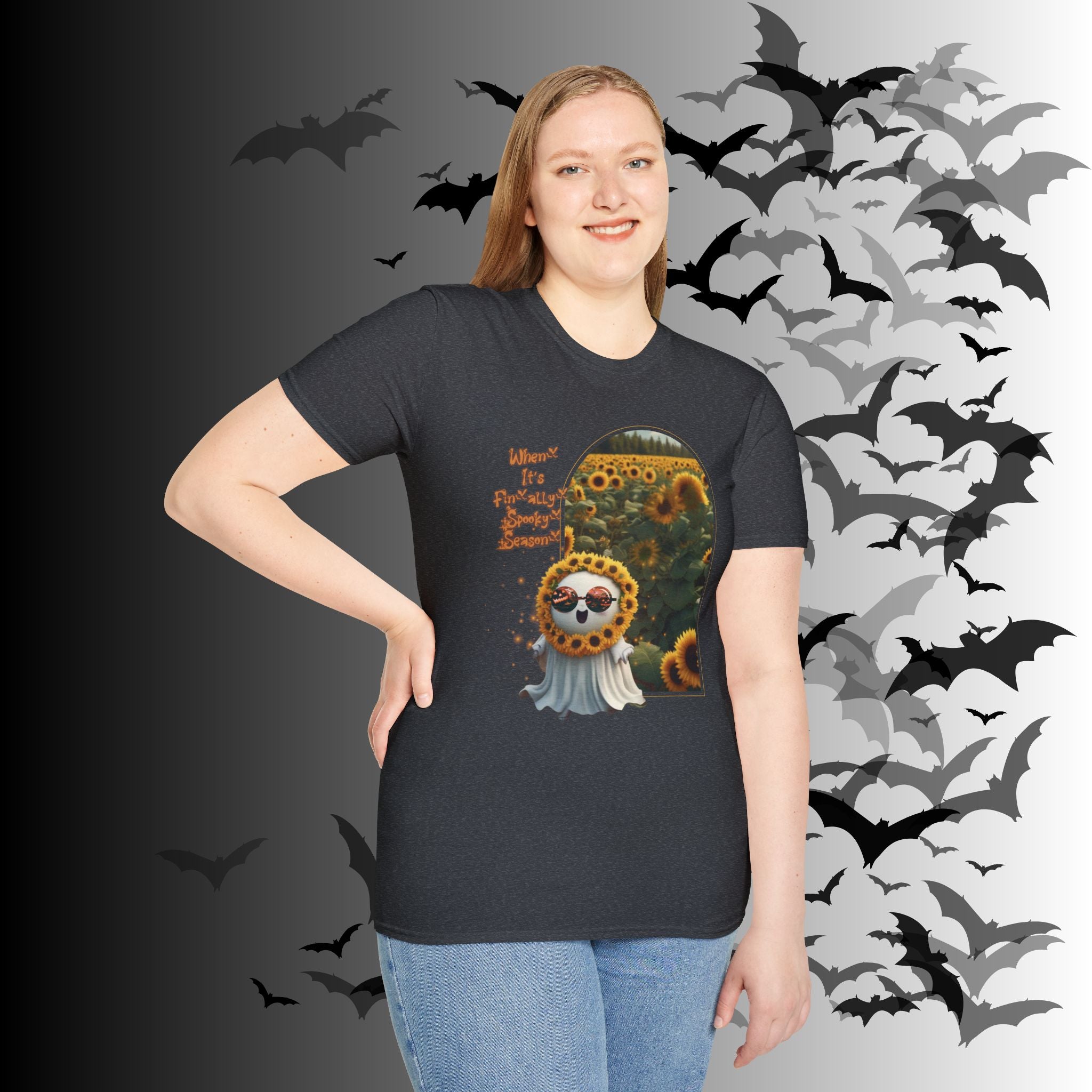 "When It's Finally Spooky Season" Ghost Sunflower T-Shirt — Halloween Tee