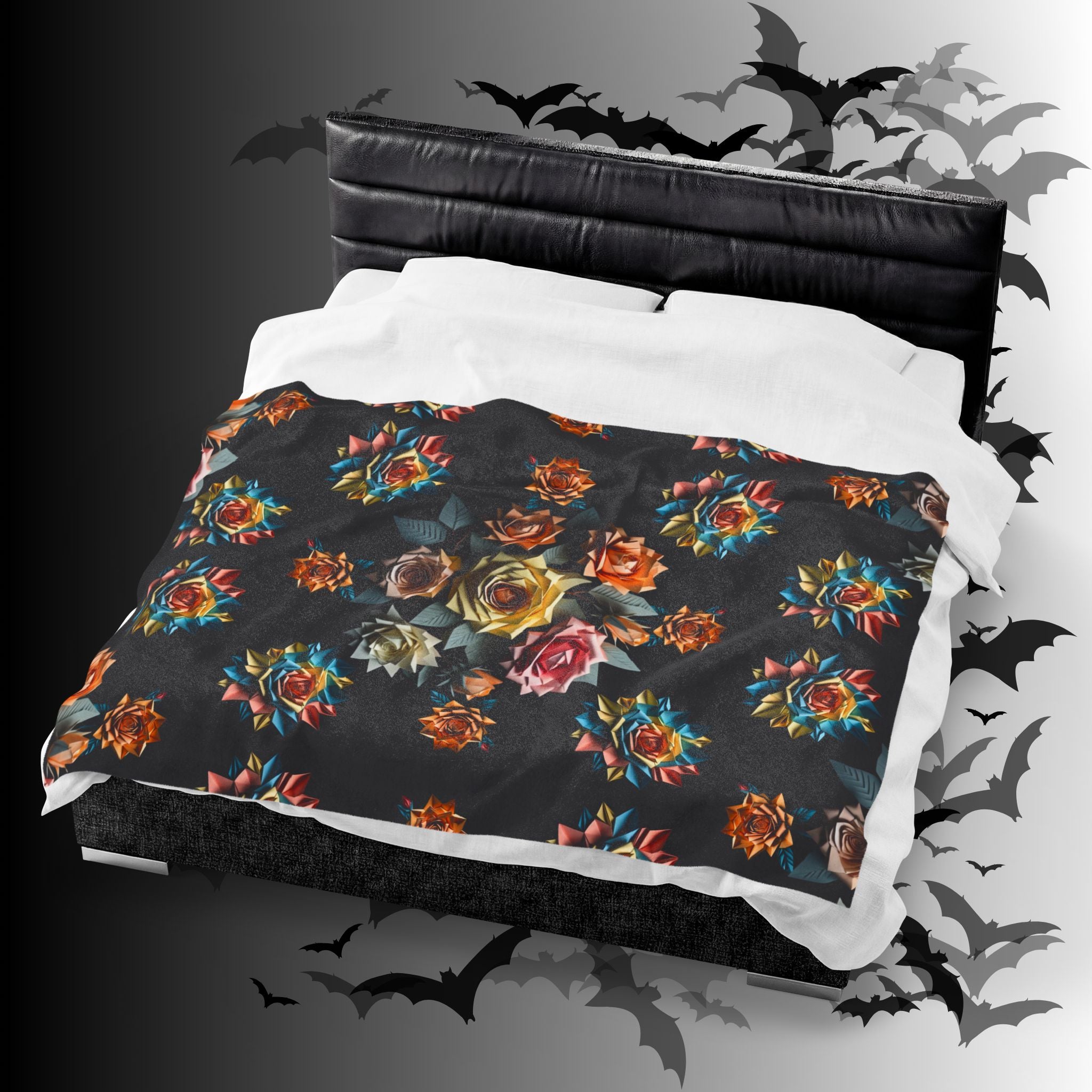 Gothic Origami Rose Throw Blanket — Dark Floral Home Decor