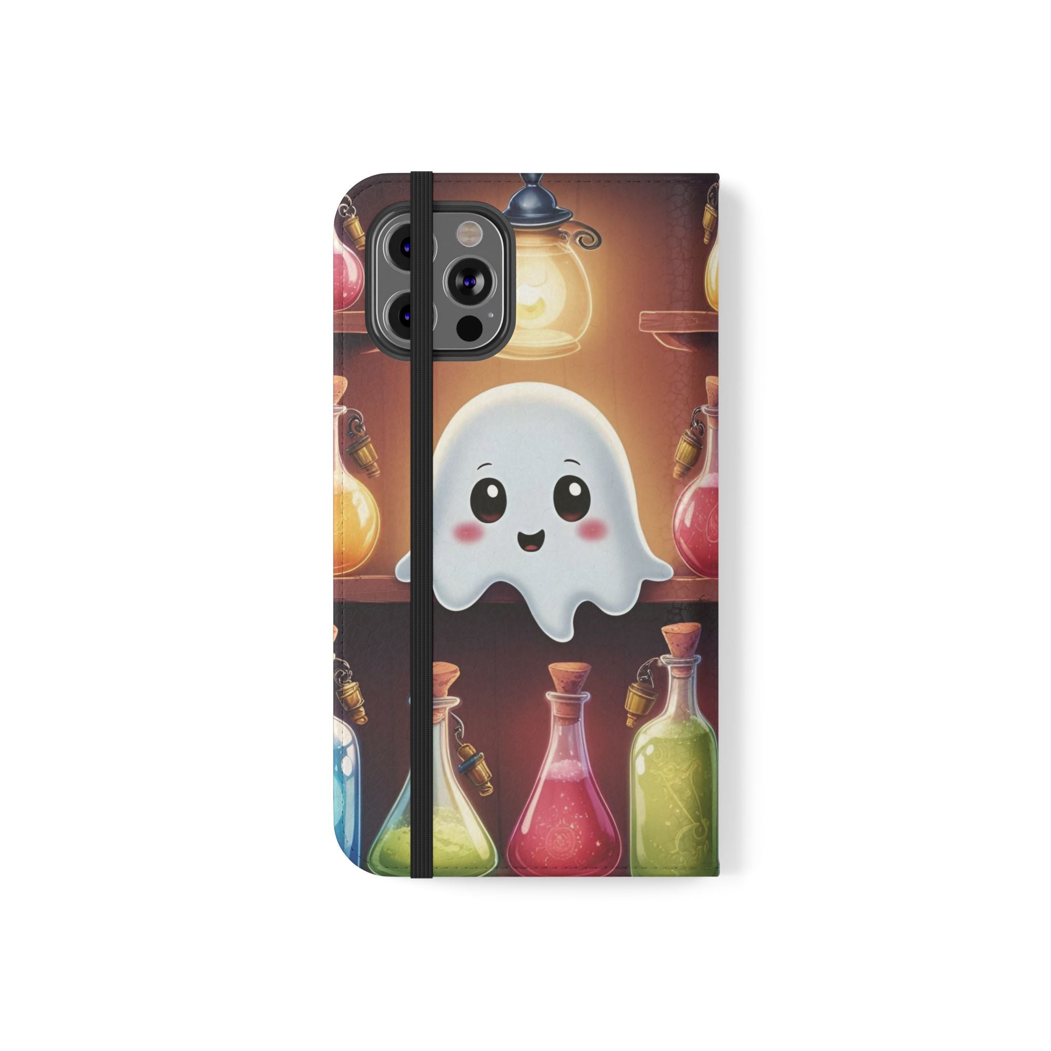Apothecary Ghost Flip Wallet Case - Spooky Halloween Phone Case - Gothic Ghost Smartphone Case -  Ghost on a Shelf Wallet Case