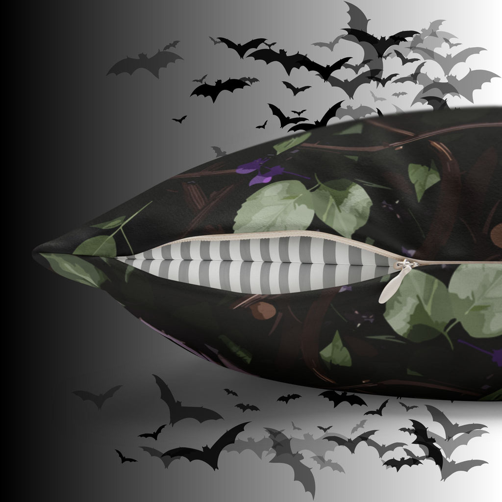 Gothic Black Purple Skull Throw Pillow — Dark Floral Botanical Home Decor