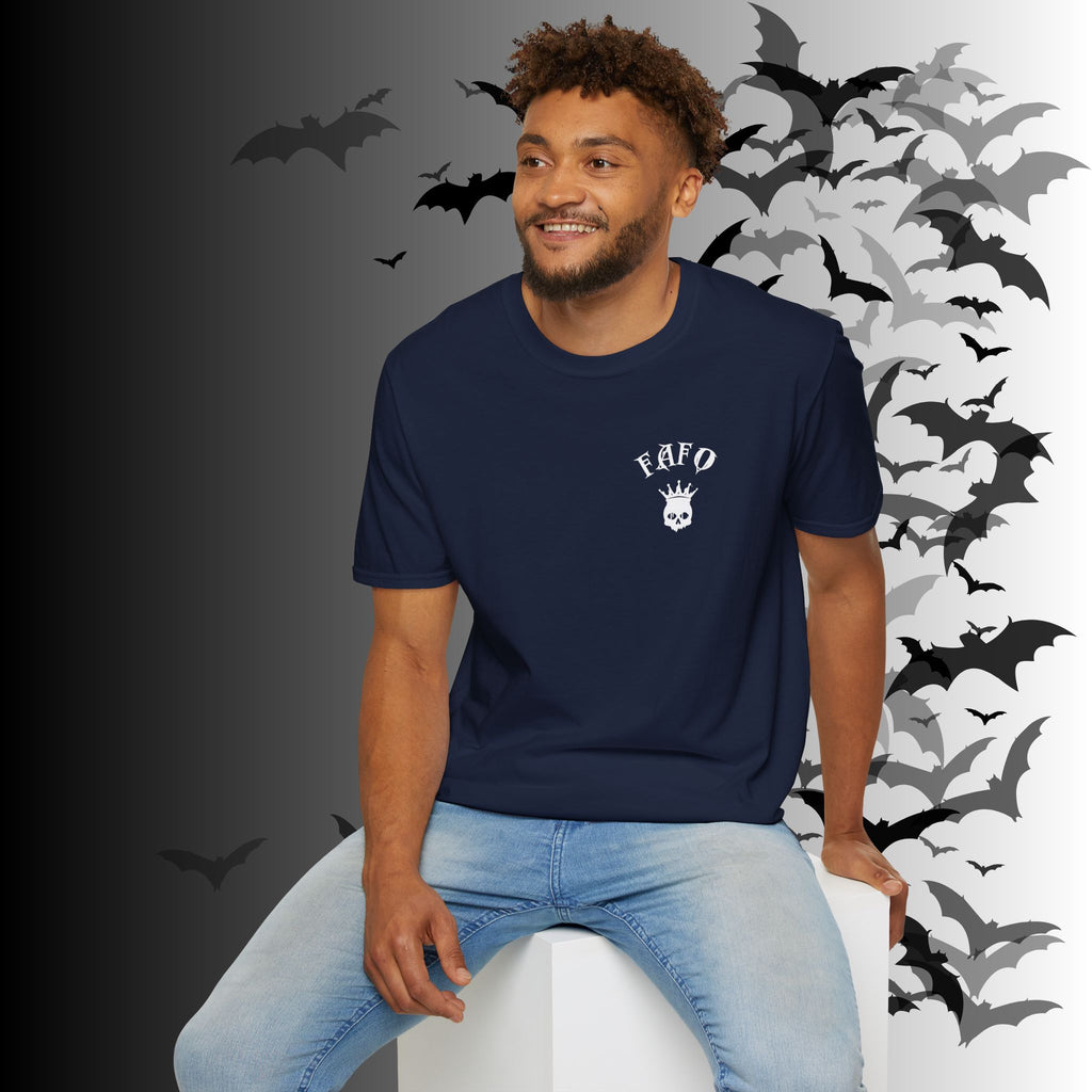 "FAFO" I Identify As A Threat T-Shirt — White Print Front & Back Gothic Tee