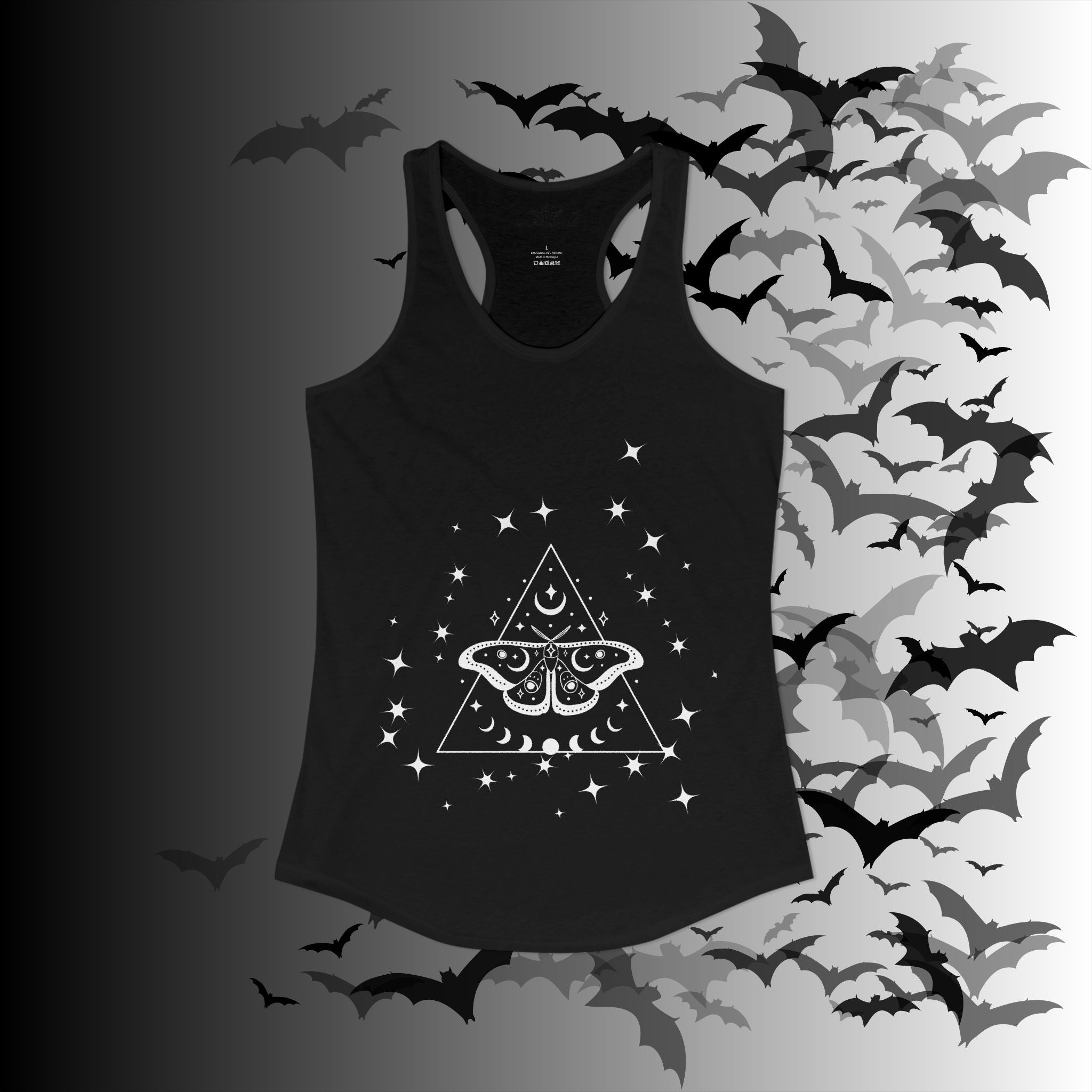 Gothic Luna Moth Celestial Pyramid Tank Top — Witchy Racerback Shirt