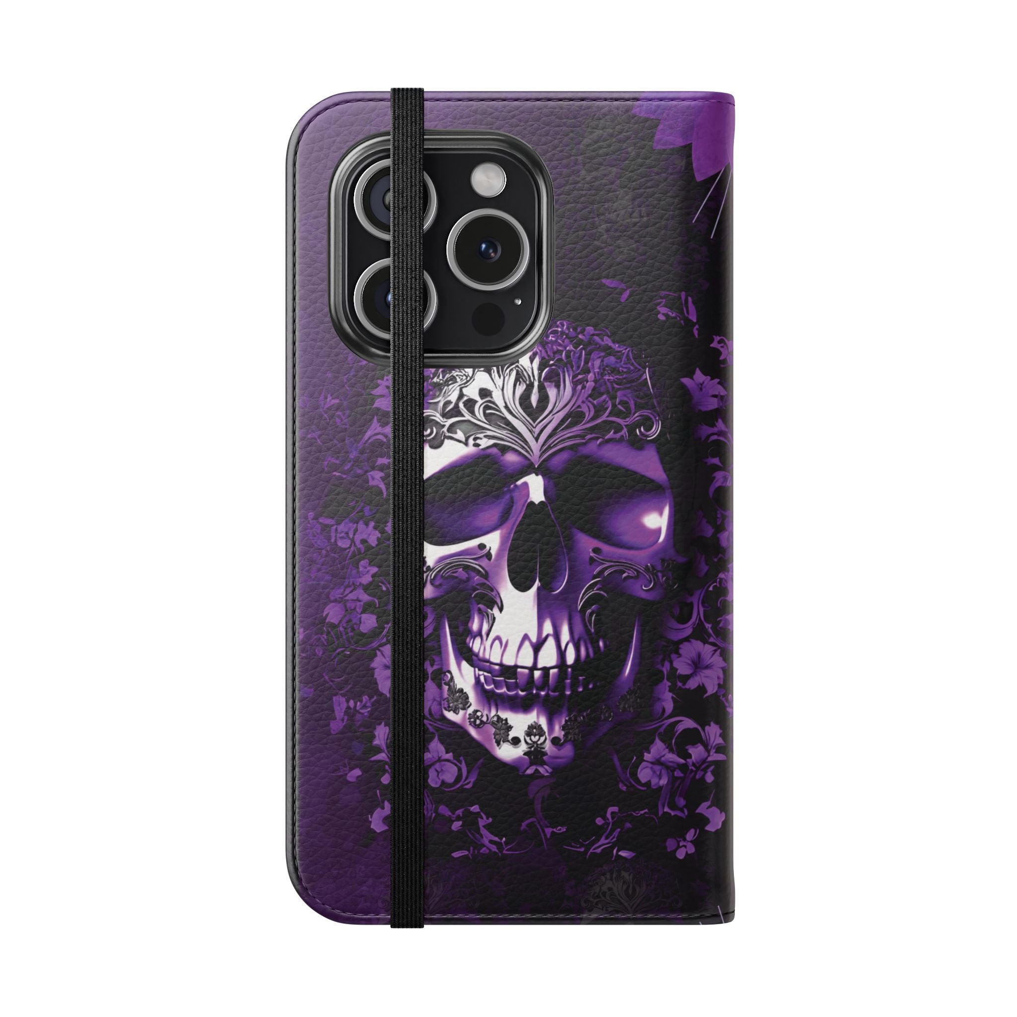 Purple Pastel Goth Skull Flip Wallet Phone Case - Skull Wallet Case for Samsung iPhone - Gothic Style Skull Wallet Phone Cases