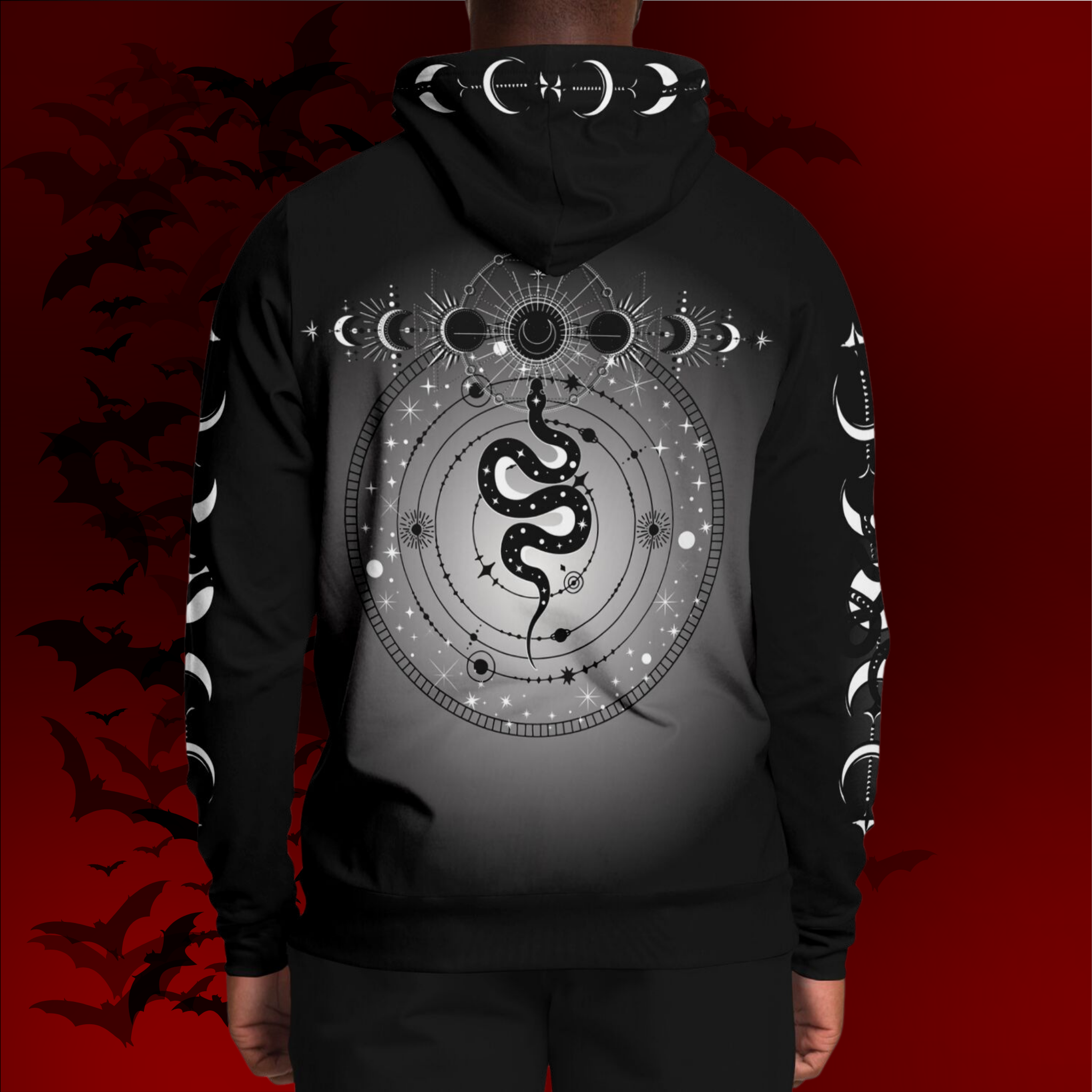 Celestial Serpent All Over Print Hoodie – Monochrome