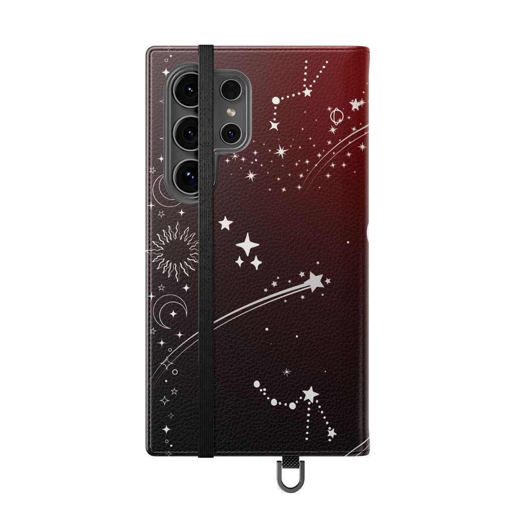 Gothic Celestial Black and Red Flip Wallet Case for iPhone and Samsung Galaxy Phones