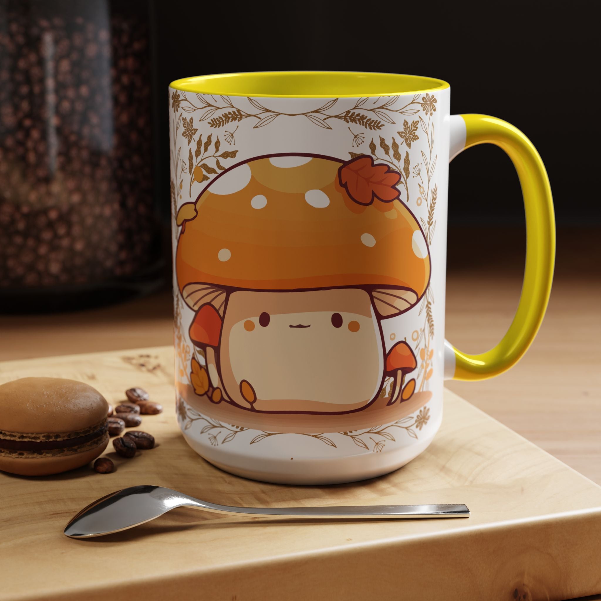 Autumn Mushroom Cute Coffee Mug — Fall Kawaii Accent Mug (11/15oz)
