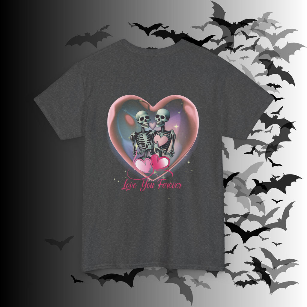 "Love You Forever" Gothic Skeleton Couples T-Shirt — Goth Valentine's Day Matching Tee